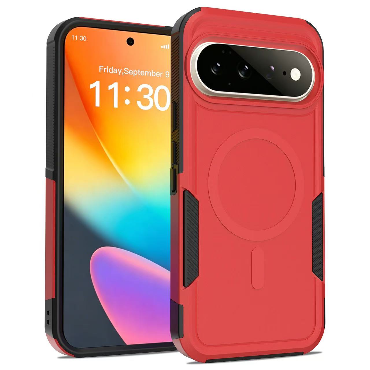 For Google Pixel 10 Pro XL / Google Pixel 9 Pro XL / Google Pixel 11 Pro XL Magnetic Case Dual Layer PC + TPU Shockproof Phone Cover - Red