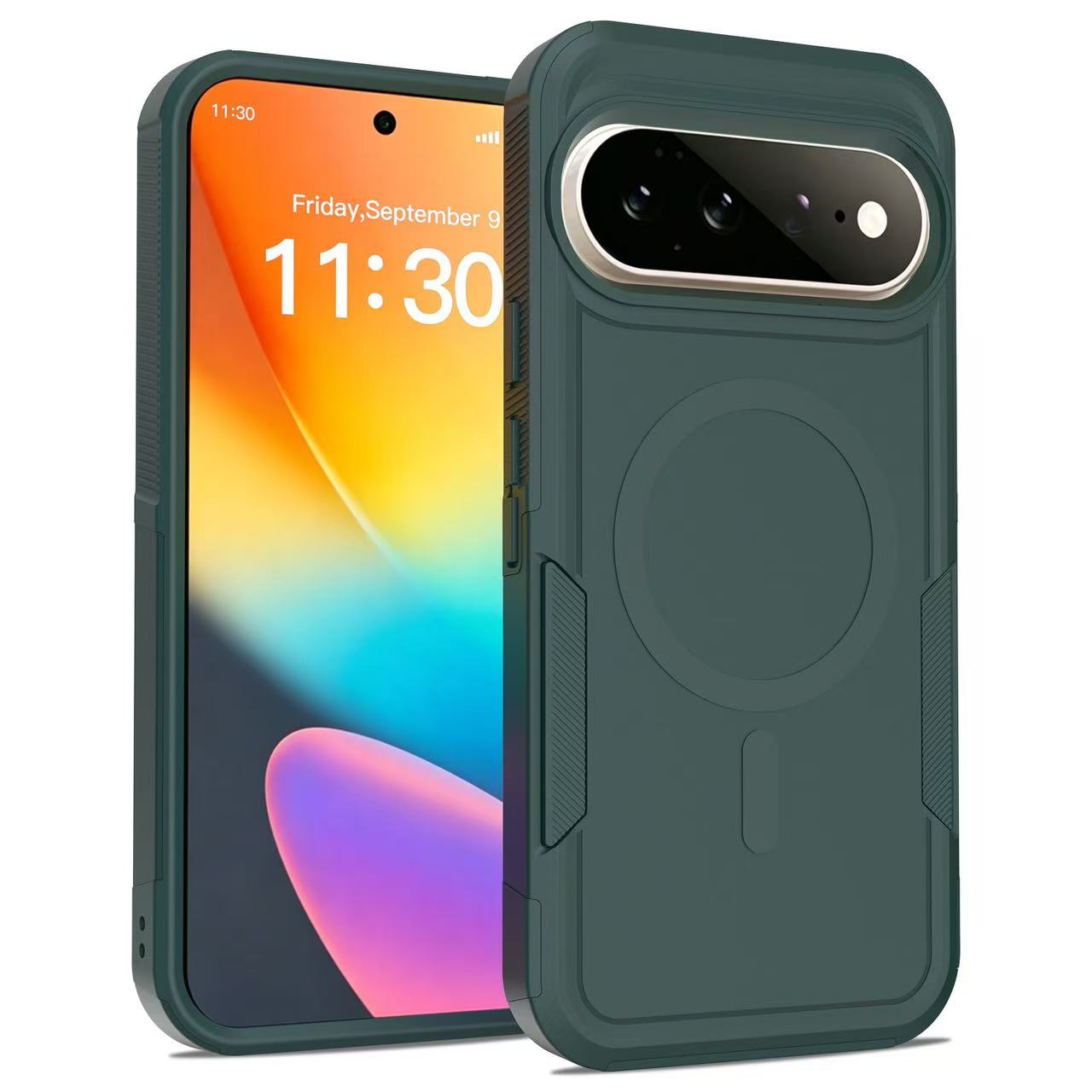 For Google Pixel 10 Pro XL / Google Pixel 9 Pro XL / Google Pixel 11 Pro XL Magnetic Case Dual Layer PC + TPU Shockproof Phone Cover - Dark Green