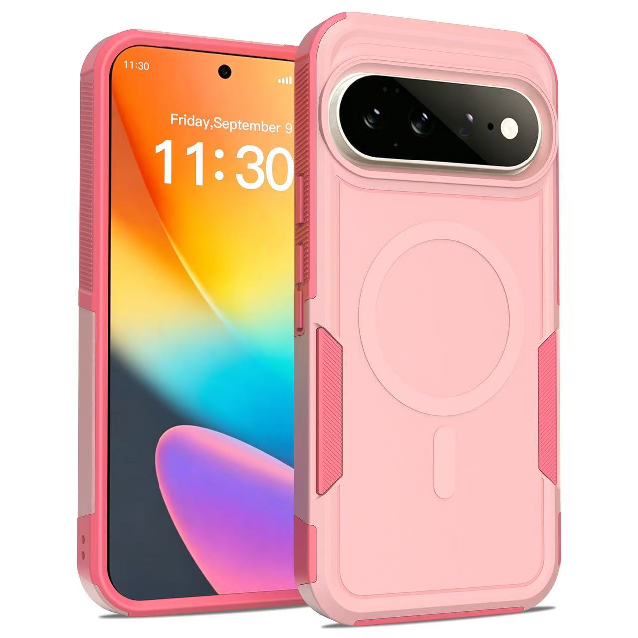 For Google Pixel 10 Pro XL / Google Pixel 9 Pro XL / Google Pixel 11 Pro XL Magnetic Case Dual Layer PC + TPU Shockproof Phone Cover - Pink