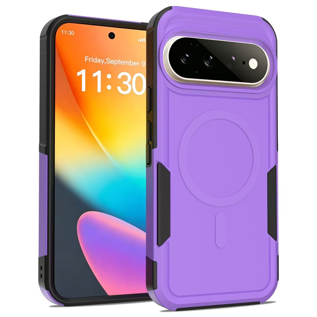 For Google Pixel 10 Pro XL / Google Pixel 9 Pro XL / Google Pixel 11 Pro XL Magnetic Case Dual Layer PC + TPU Shockproof Phone Cover - Purple