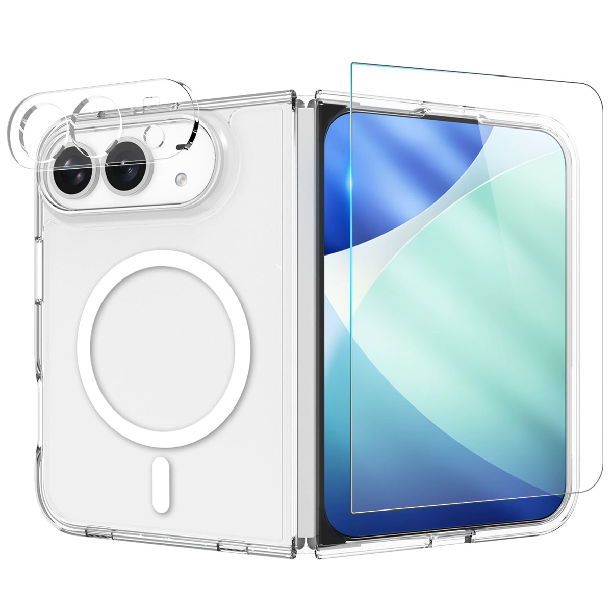 NORTHJO for iPhone Duo Magnetic Case PC + TPU Phone Cover Set with Front Screen Protector + Lens Film - Transparent