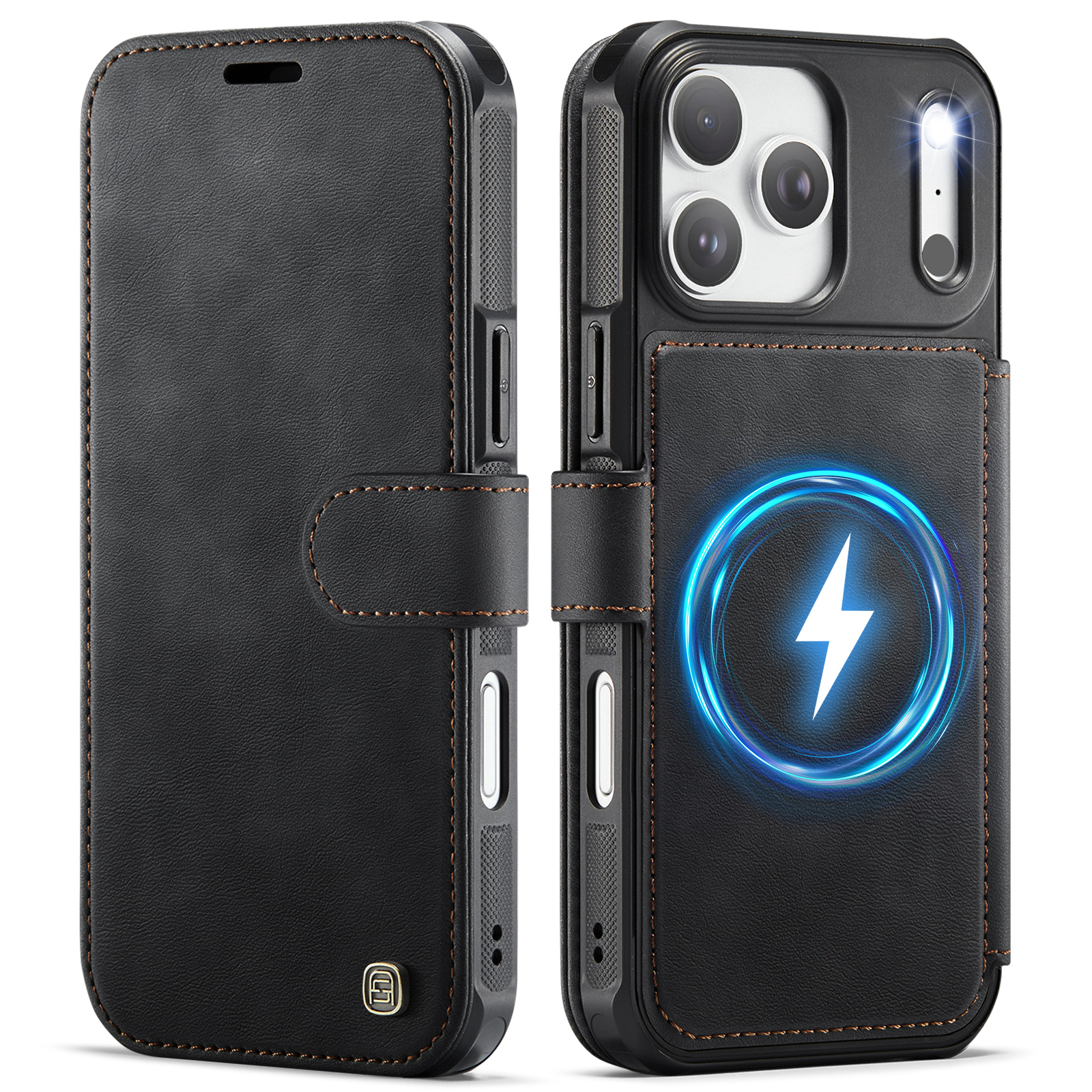 AUTSPACE for iPhone 18 Pro Max A15 Case RFID Blocking Wallet Leather Magnetic Phone Cover - Black