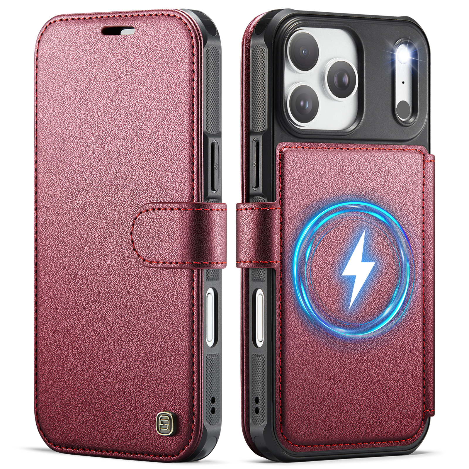 AUTSPACE for iPhone 18 Pro Max A15 Case RFID Blocking Wallet Leather Magnetic Phone Cover - Pearlescent Red