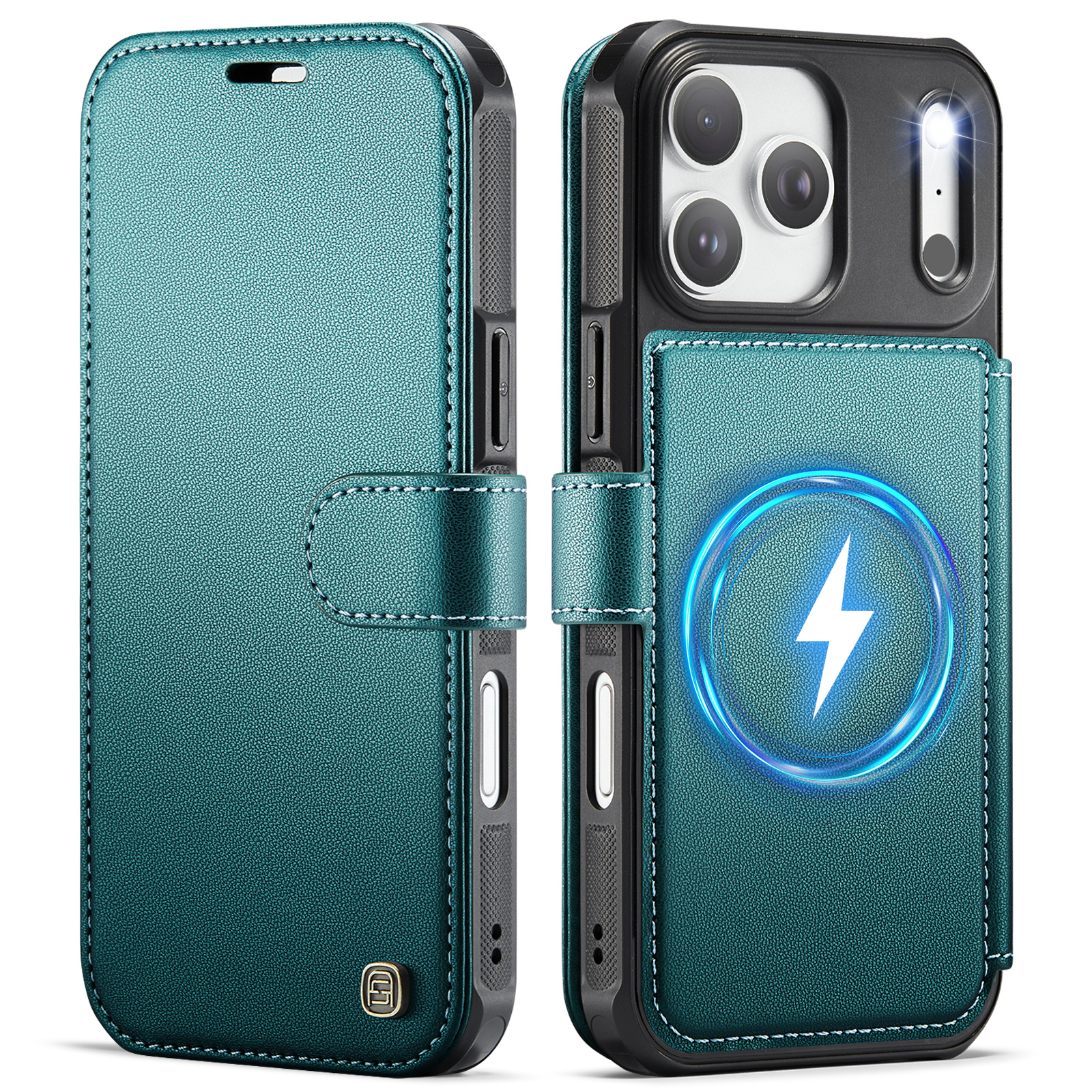 AUTSPACE for iPhone 18 Pro Max A15 Case RFID Blocking Wallet Leather Magnetic Phone Cover - Pearlescent Green