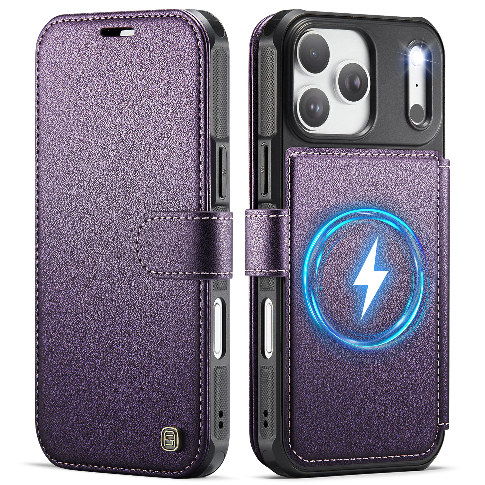 AUTSPACE for iPhone 18 Pro Max A15 Case RFID Blocking Wallet Leather Magnetic Phone Cover - Pearlescent Purple