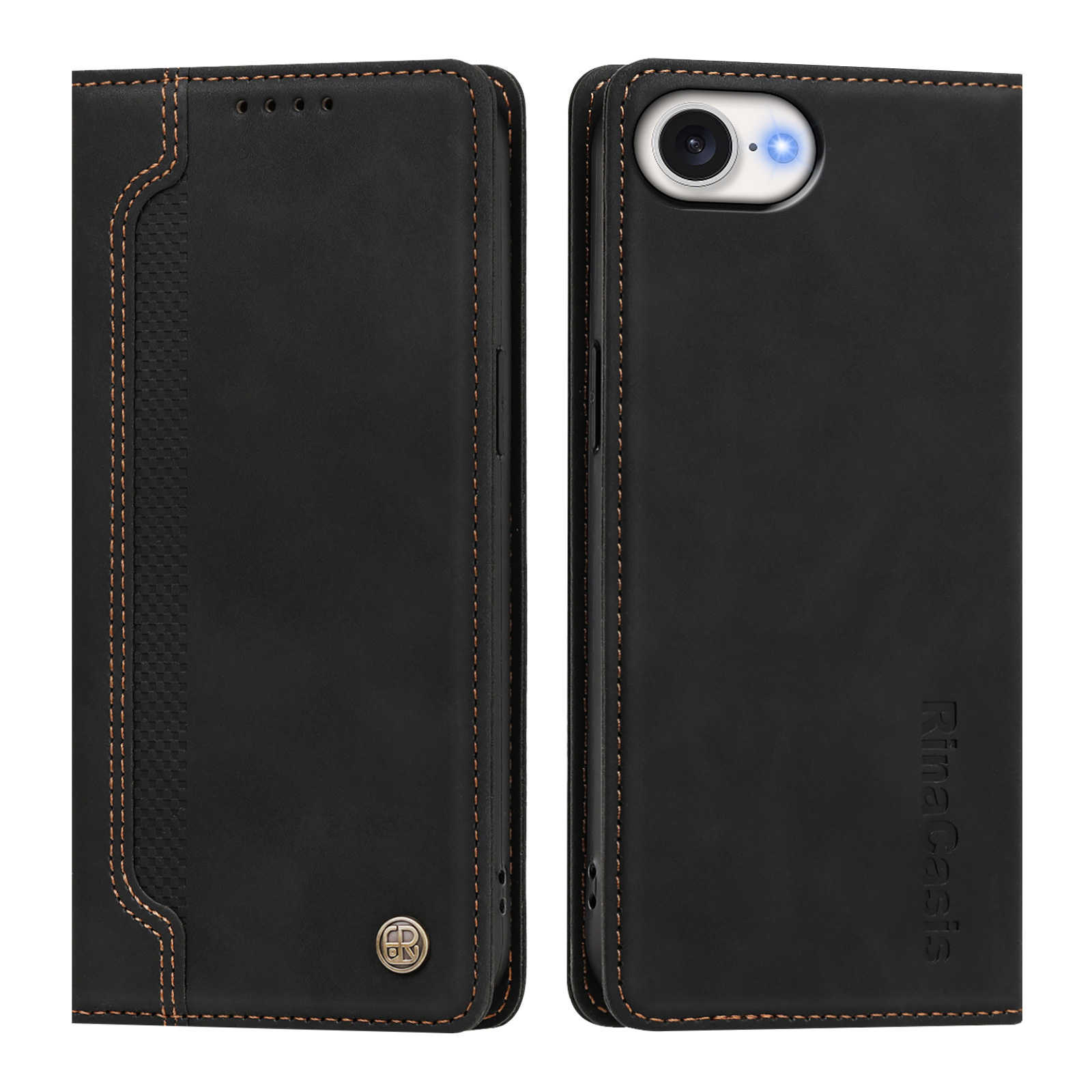 For iPhone 16e / iPhone 17e Case Magnetic Closure Wallet Stand TPU PU Leather Phone Cover - Black