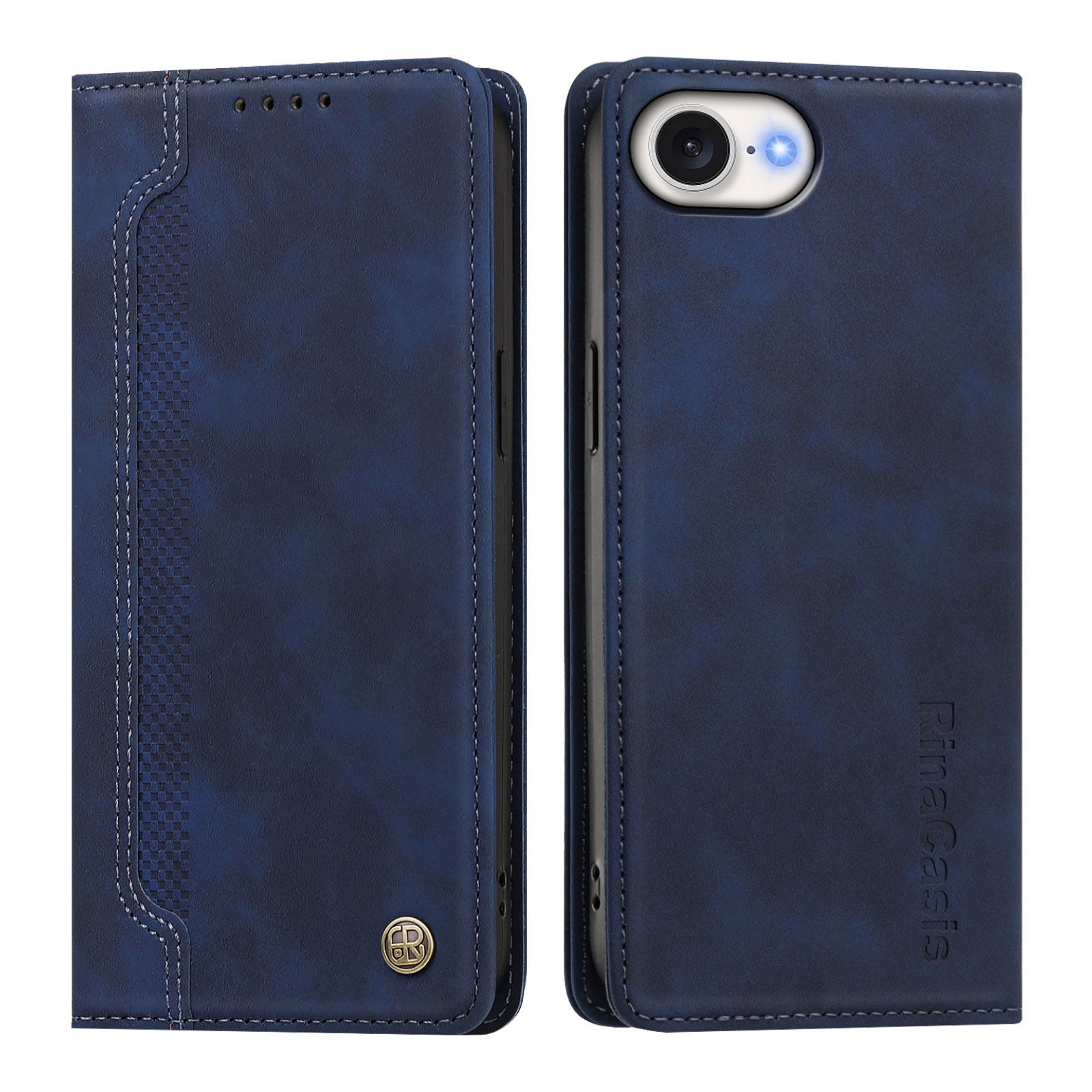 For iPhone 16e / iPhone 17e Case Magnetic Closure Wallet Stand TPU PU Leather Phone Cover - Dark Blue