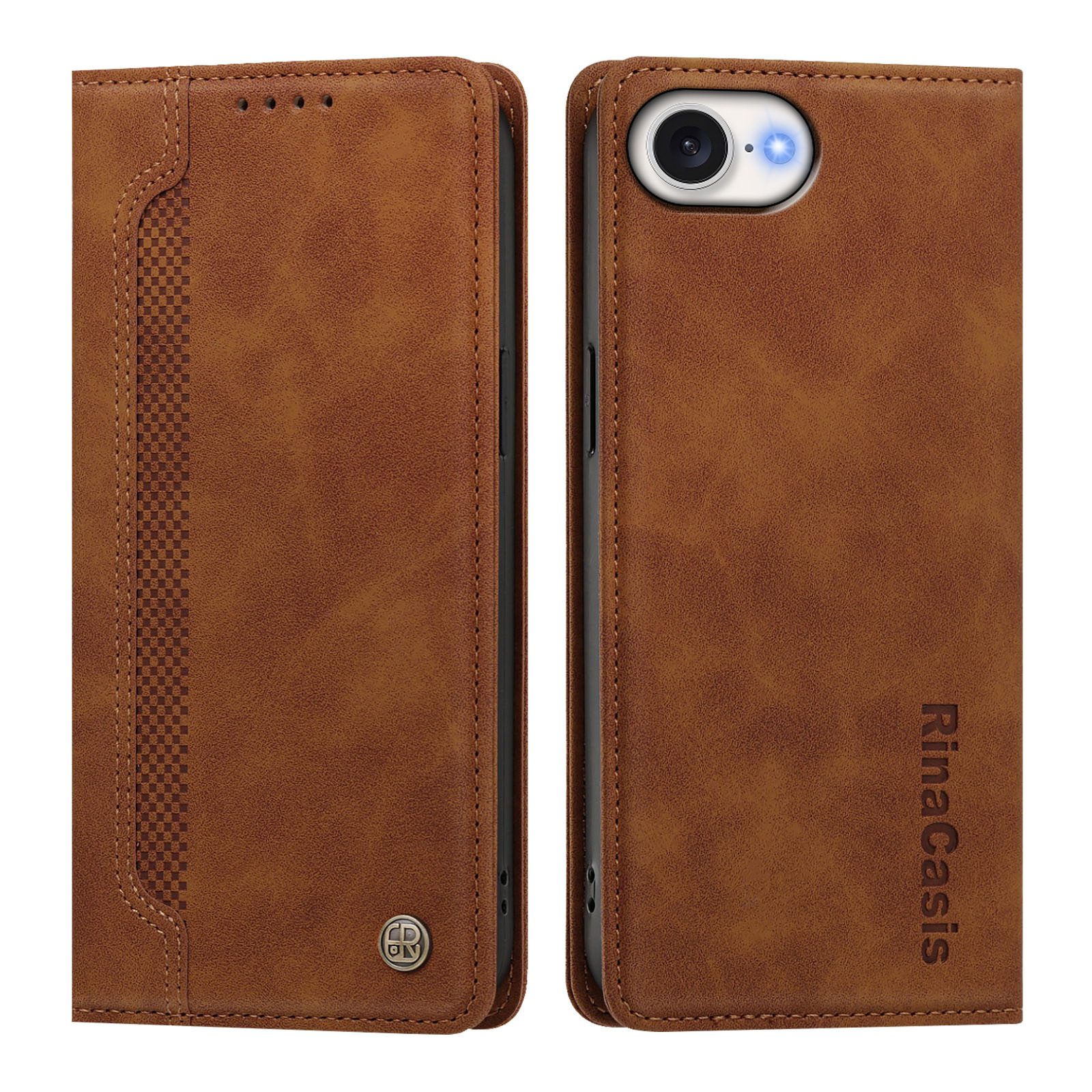 For iPhone 16e / iPhone 17e Case Magnetic Closure Wallet Stand TPU PU Leather Phone Cover - Brown