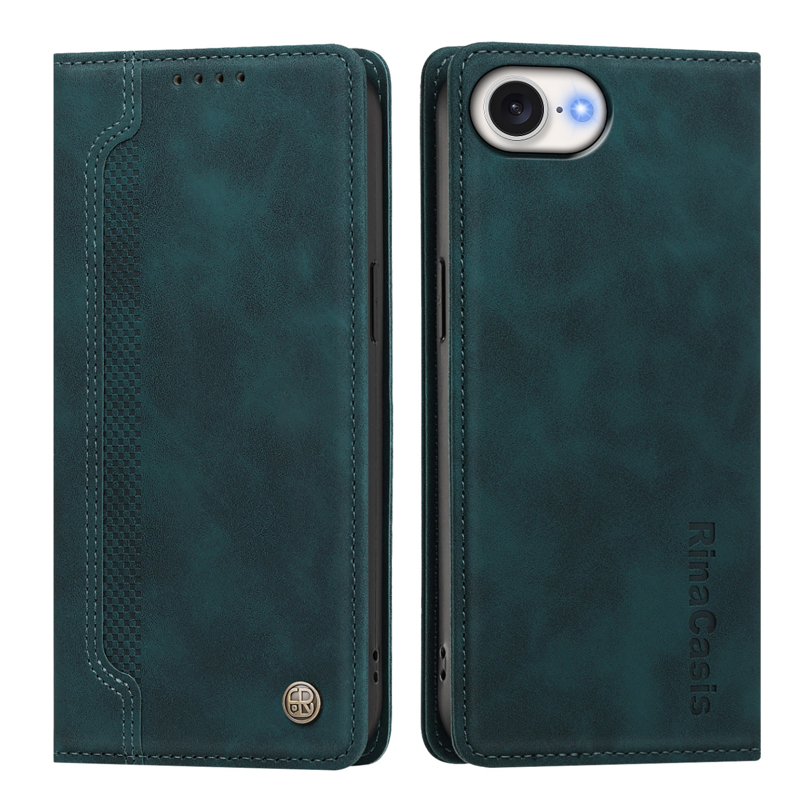 For iPhone 16e / iPhone 17e Case Magnetic Closure Wallet Stand TPU PU Leather Phone Cover - Dark Green