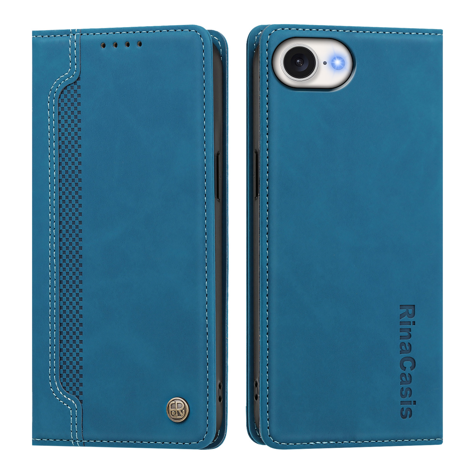 For iPhone 16e / iPhone 17e Case Magnetic Closure Wallet Stand TPU PU Leather Phone Cover - Lake Blue