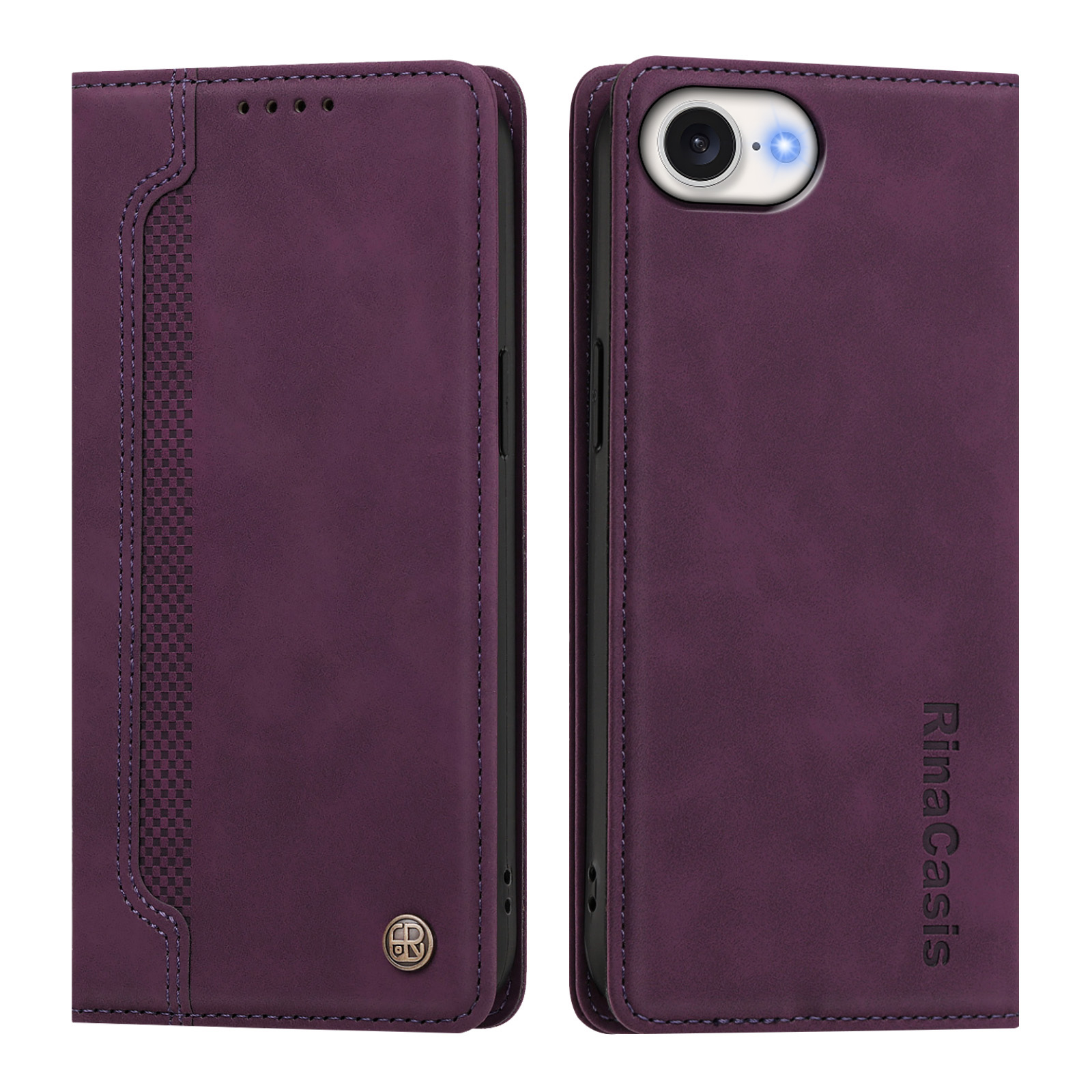 For iPhone 16e / iPhone 17e Case Magnetic Closure Wallet Stand TPU PU Leather Phone Cover - Dark Purple