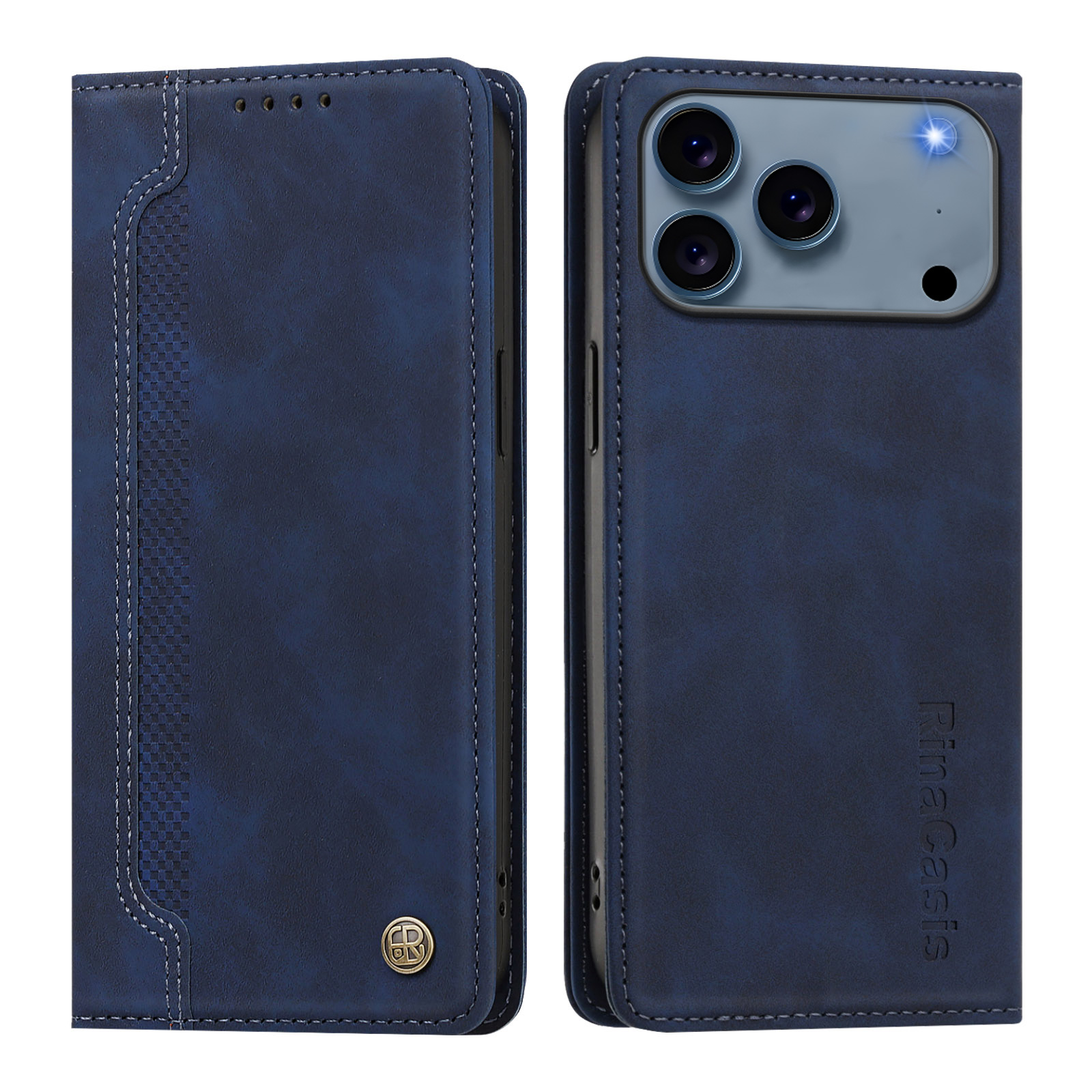For iPhone 17 Pro Max / iPhone 18 Pro Max Case Magnetic Closure Wallet Stand TPU PU Leather Phone Cover - Dark Blue