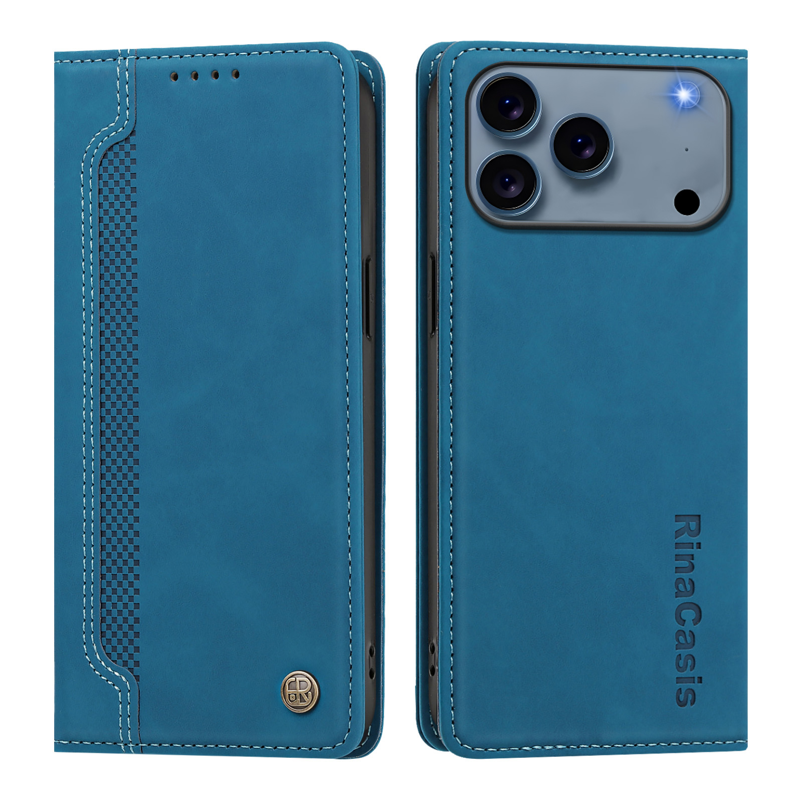 For iPhone 17 Pro Max / iPhone 18 Pro Max Case Magnetic Closure Wallet Stand TPU PU Leather Phone Cover - Lake Blue