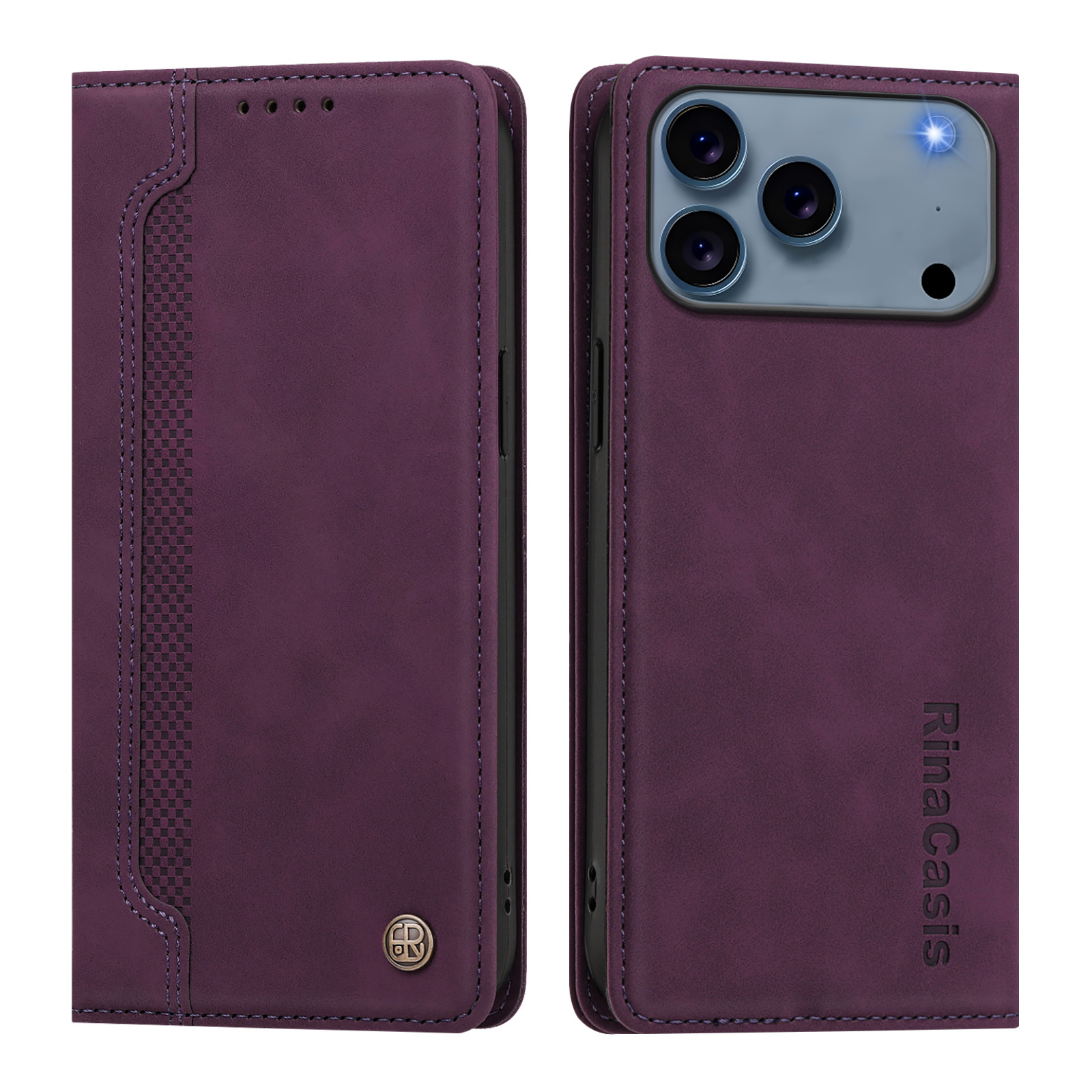 For iPhone 17 Pro Max / iPhone 18 Pro Max Case Magnetic Closure Wallet Stand TPU PU Leather Phone Cover - Dark Purple