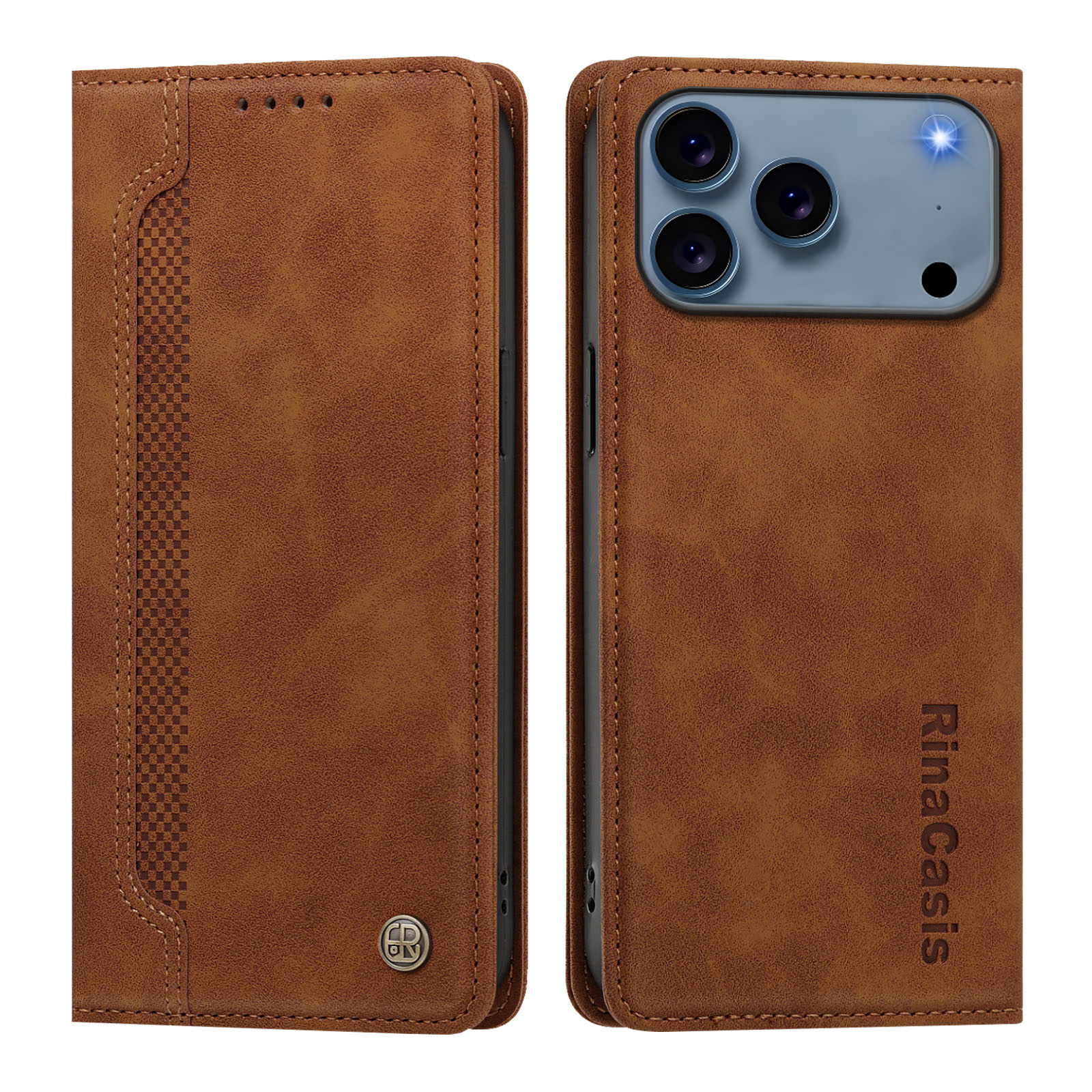 For iPhone 17 Pro / iPhone 18 Pro Case Magnetic Closure Wallet Stand TPU PU Leather Phone Cover - Brown