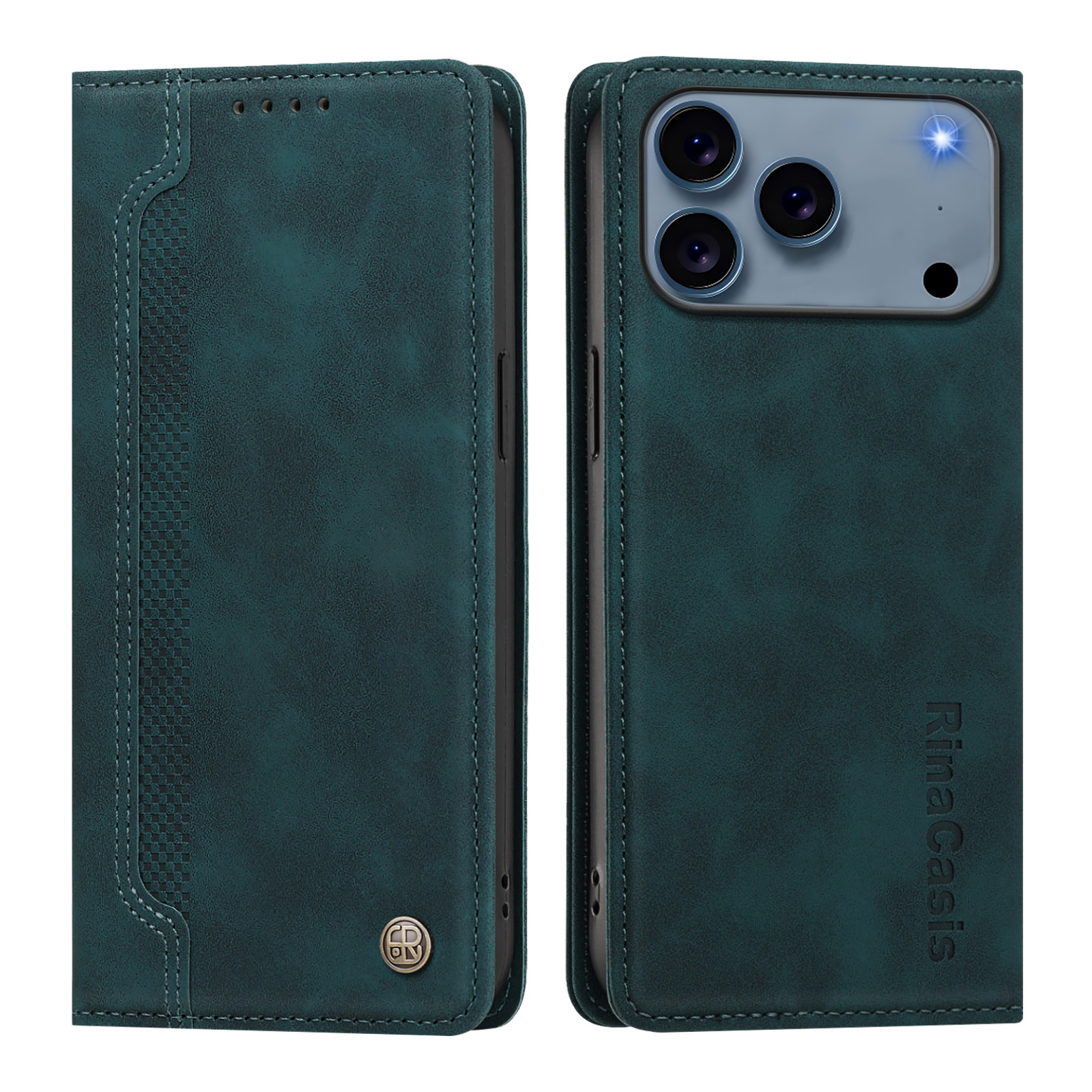 For iPhone 17 Pro / iPhone 18 Pro Case Magnetic Closure Wallet Stand TPU PU Leather Phone Cover - Dark Green