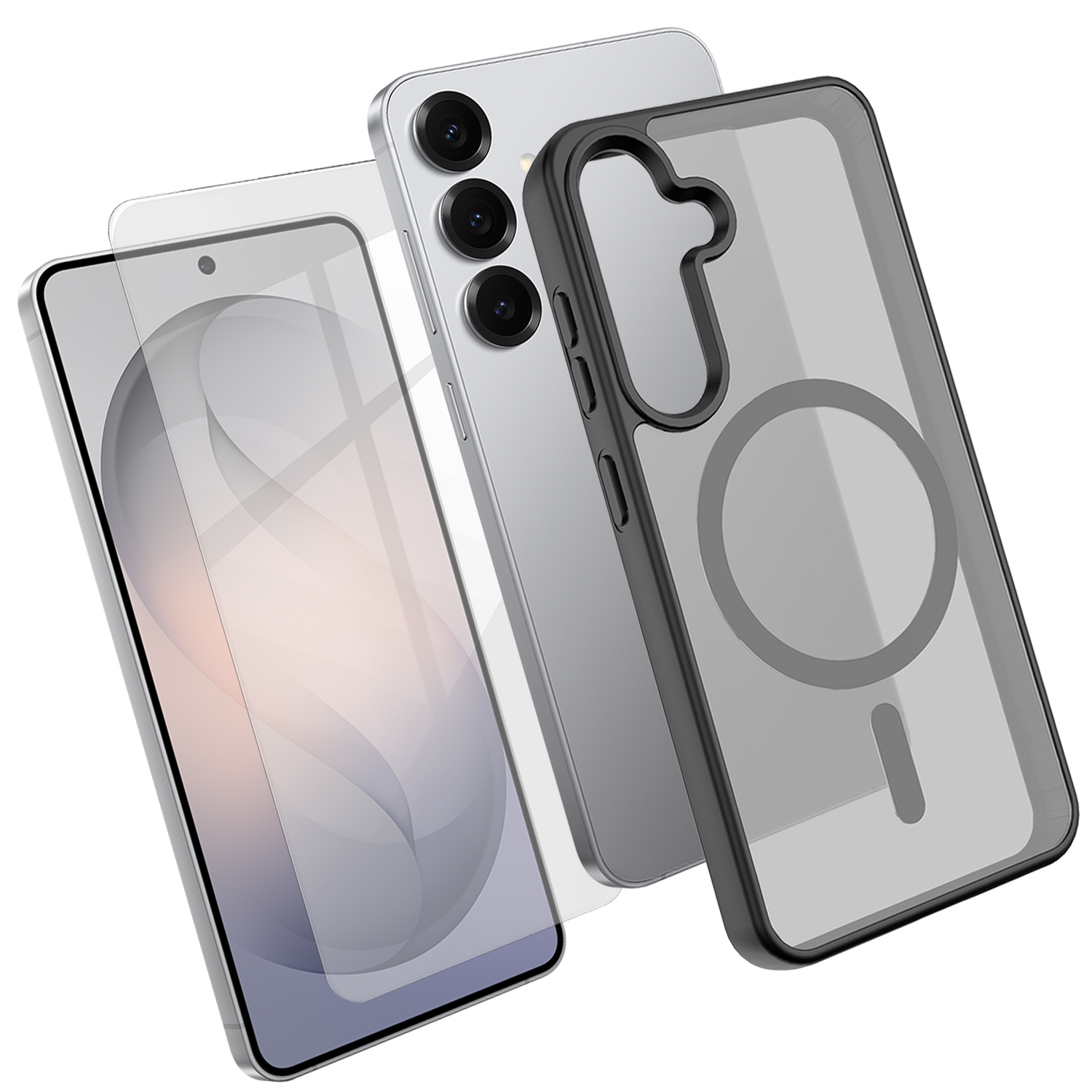 For Samsung Galaxy S24+ Magnetic Case TPU + PC Phone Cover with High Aluminium-Silicon Glass Screen Protector - Black