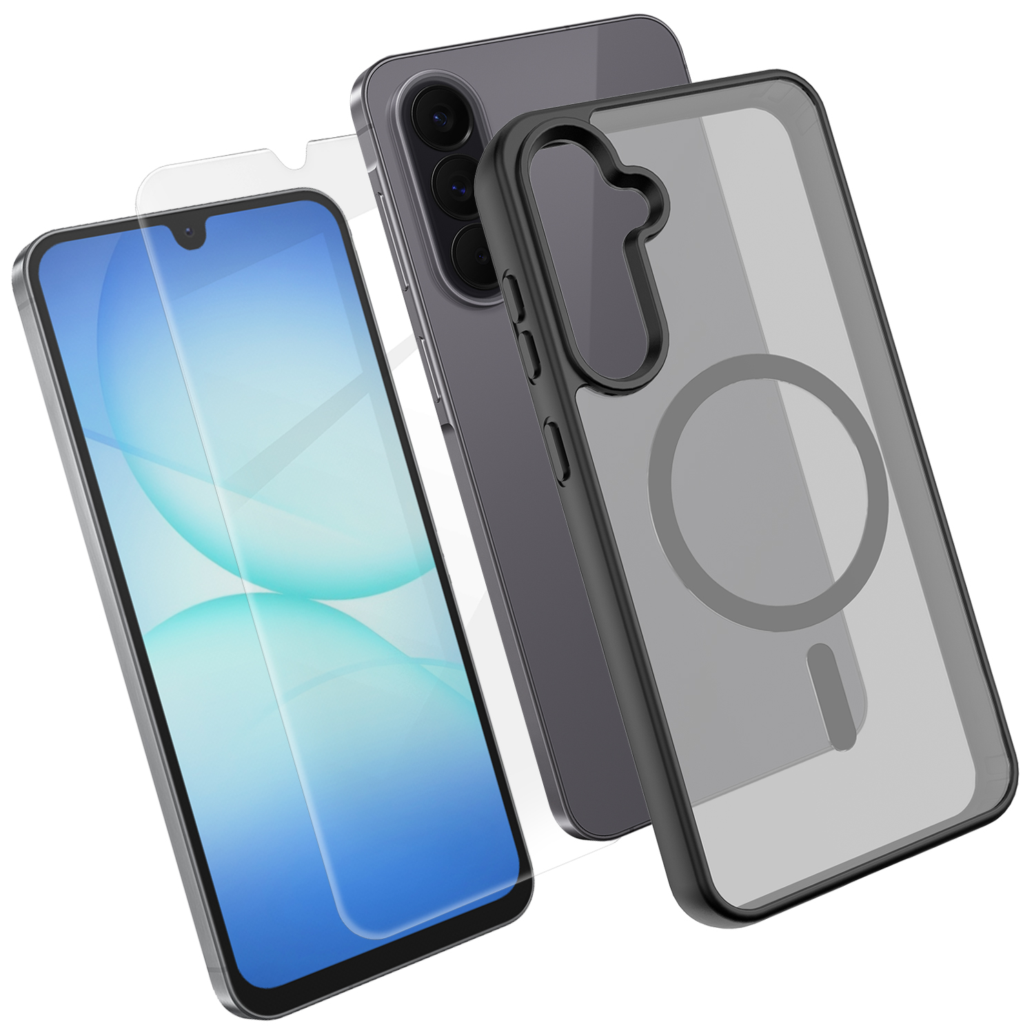 For Samsung Galaxy A18 5G / Galaxy A17 5G / Galaxy A17 4G / Galaxy A18 4G Magnetic Case TPU + PC Phone Cover with High Aluminium-Silicon Glass Screen Protector - Black