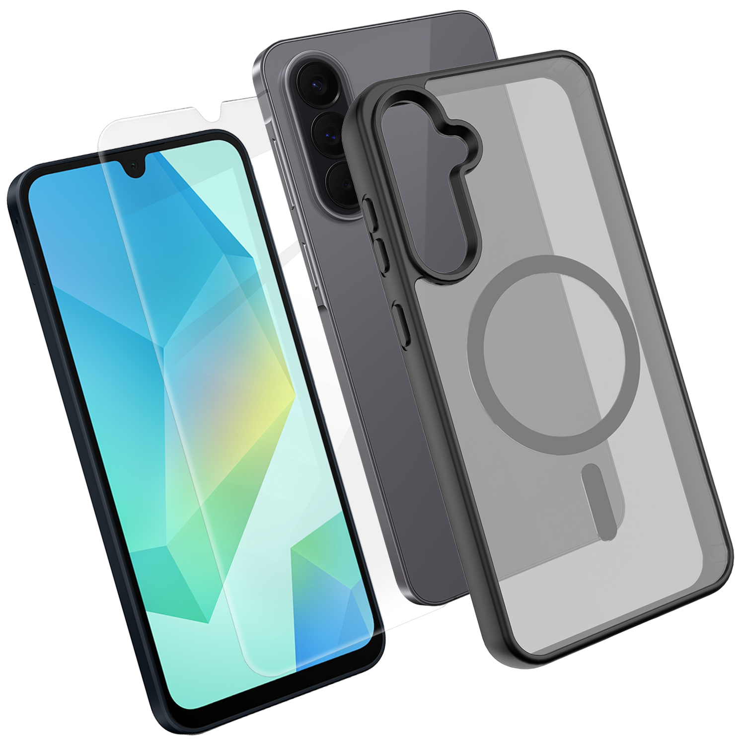 For Samsung Galaxy A16 4G / Galaxy A16 5G Magnetic Case TPU + PC Phone Cover with High Aluminium-Silicon Glass Screen Protector - Black