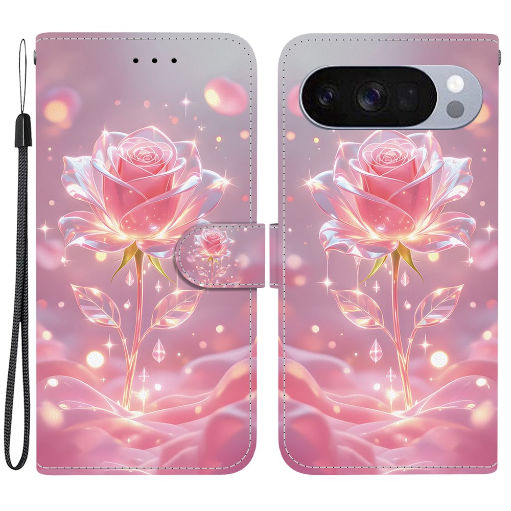 Wallet Case For Google Pixel 11 Pro  /  11  /  10 Pro  /  10 Flip Stand Pattern Printing PU Leather Phone Cover with Wrist Strap - Starlight Rose