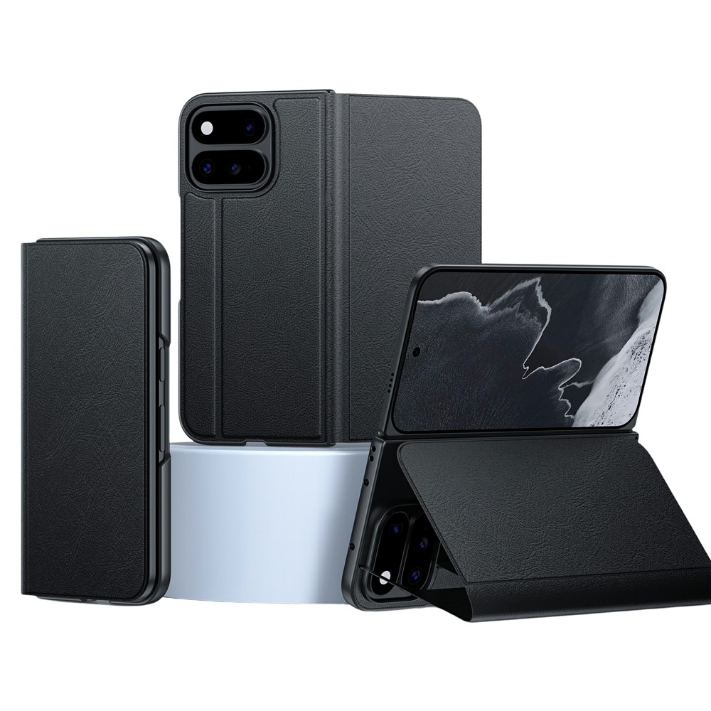 For Google Pixel 11 Pro Fold Foldable Kickstand Case Drop Protection PC + PU Leather Phone Cover - Black