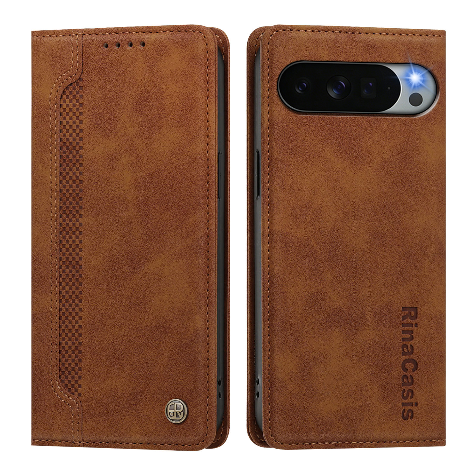 For Google Pixel 11 Pro XL Case Magnetic Closure Wallet Stand TPU PU Leather Phone Cover - Brown