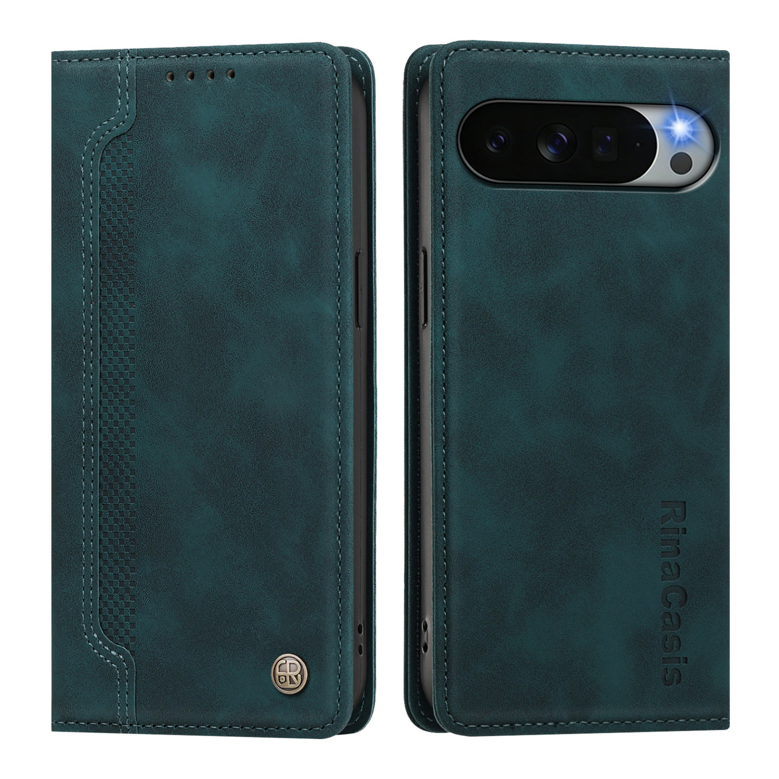 For Google Pixel 11 Pro XL Case Magnetic Closure Wallet Stand TPU PU Leather Phone Cover - Dark Green
