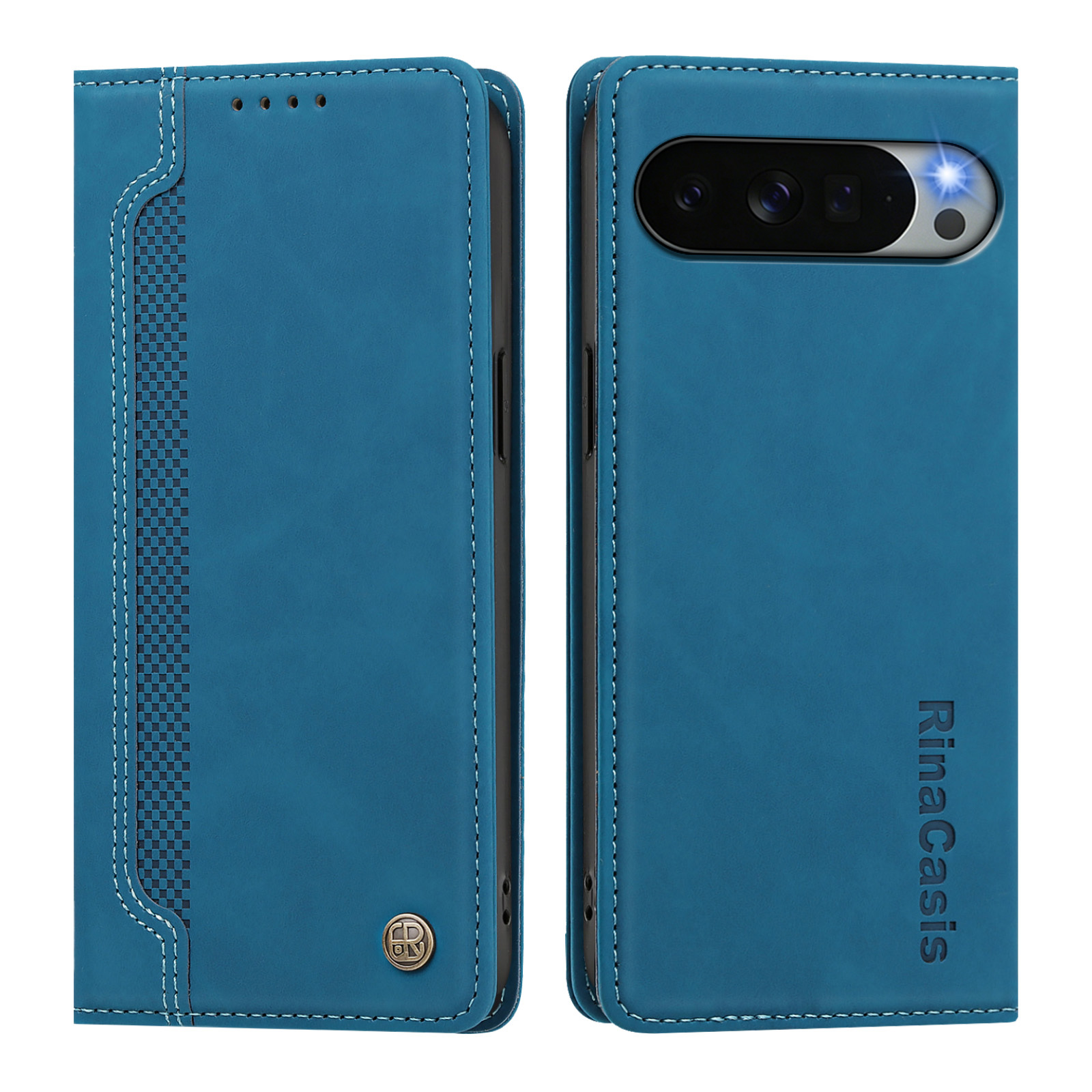 For Google Pixel 11 Pro XL Case Magnetic Closure Wallet Stand TPU PU Leather Phone Cover - Lake Blue