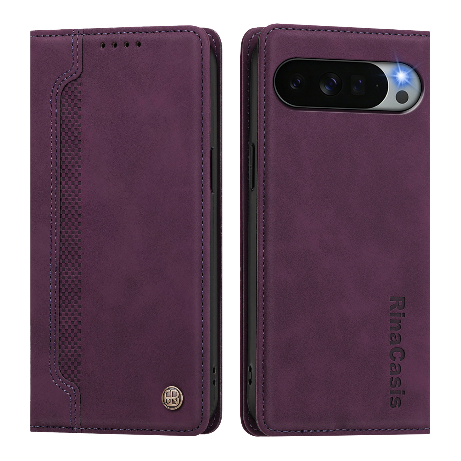 For Google Pixel 11 Pro XL Case Magnetic Closure Wallet Stand TPU PU Leather Phone Cover - Dark Purple