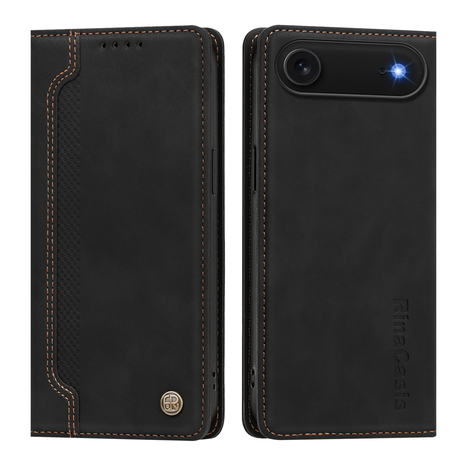 For iPhone Air Case Magnetic Closure Wallet Stand TPU PU Leather Phone Cover - Black