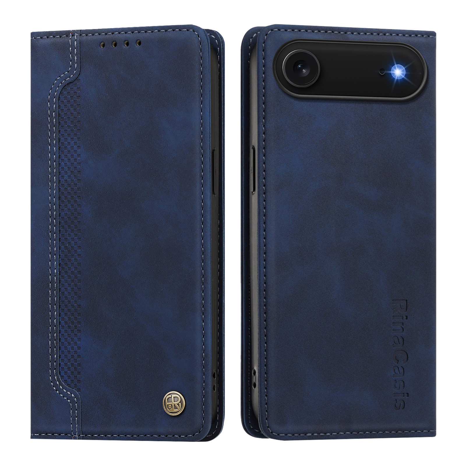 For iPhone Air Case Magnetic Closure Wallet Stand TPU PU Leather Phone Cover - Dark Blue