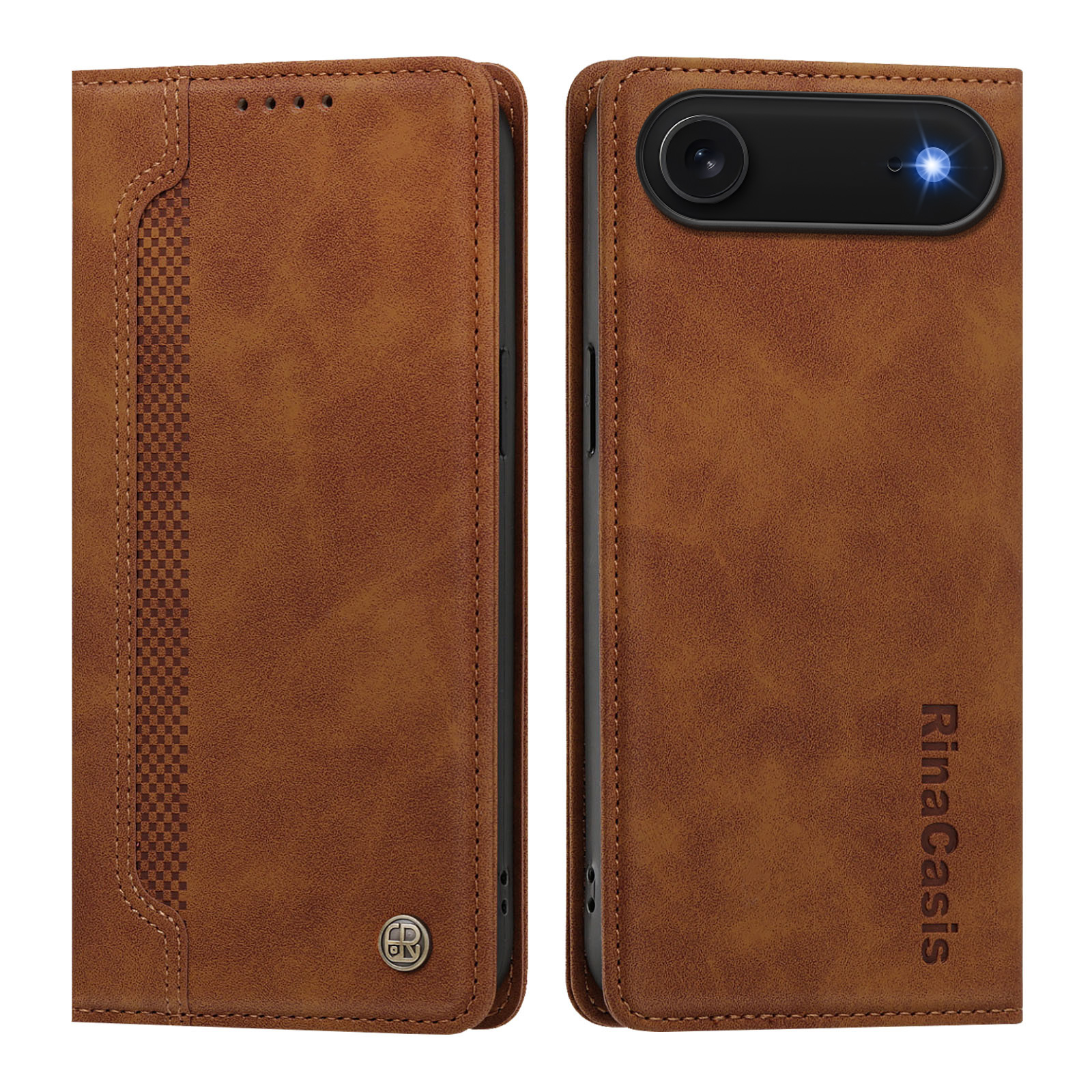 For iPhone Air Case Magnetic Closure Wallet Stand TPU PU Leather Phone Cover - Brown