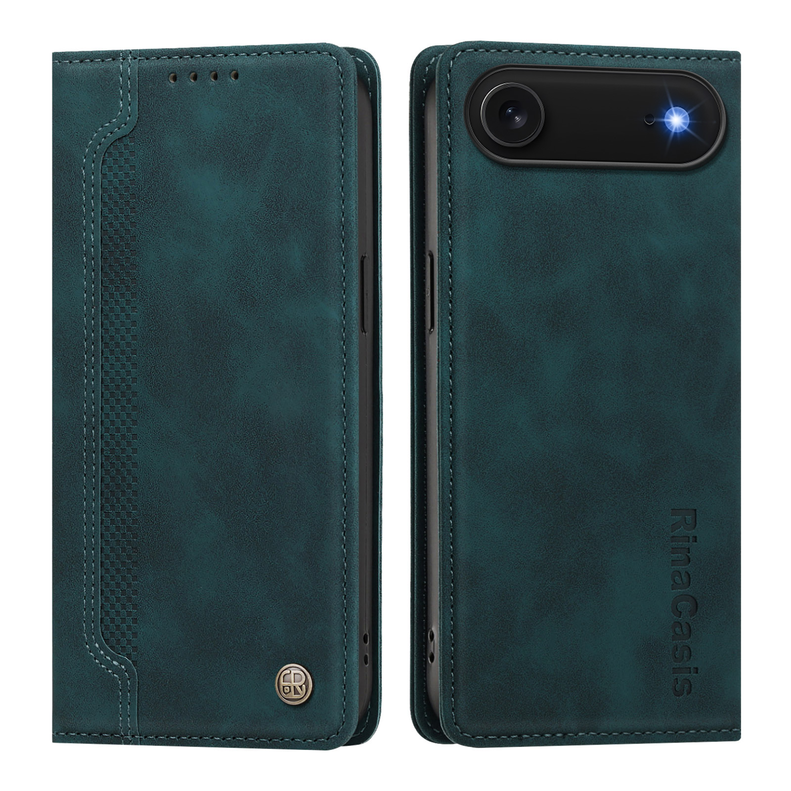 For iPhone Air Case Magnetic Closure Wallet Stand TPU PU Leather Phone Cover - Dark Green