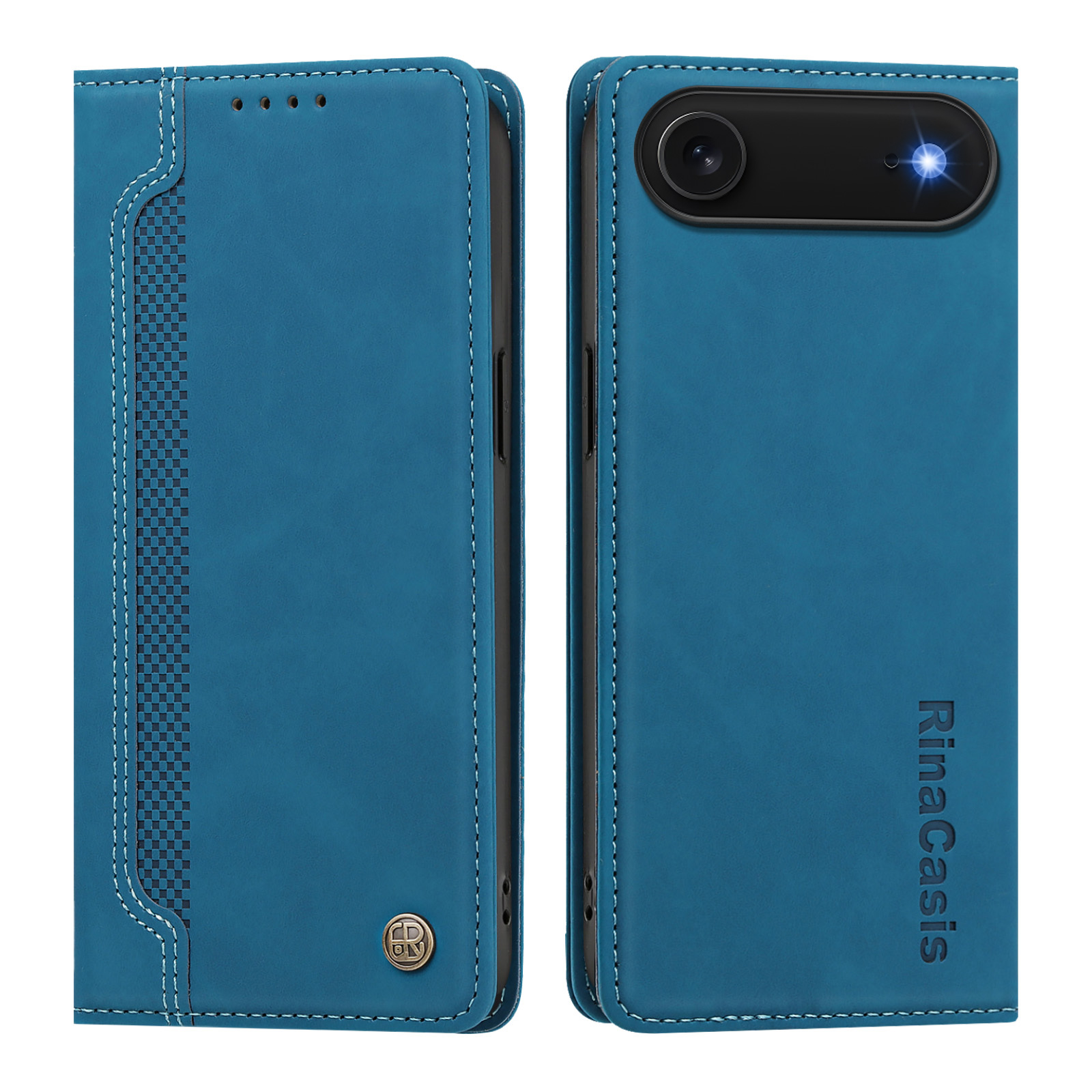 For iPhone Air Case Magnetic Closure Wallet Stand TPU PU Leather Phone Cover - Lake Blue