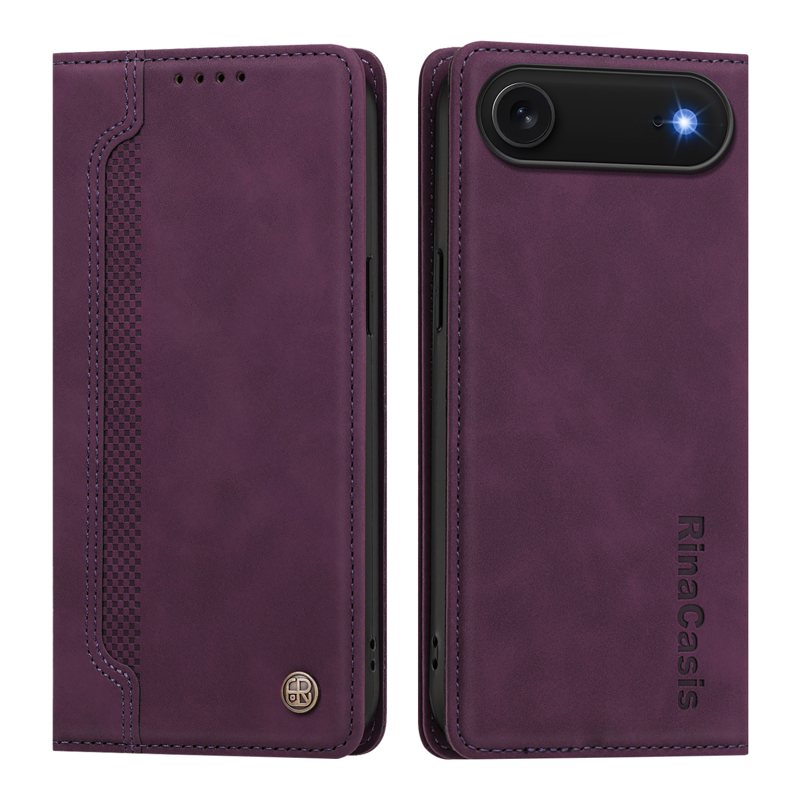 For iPhone Air Case Magnetic Closure Wallet Stand TPU PU Leather Phone Cover - Dark Purple