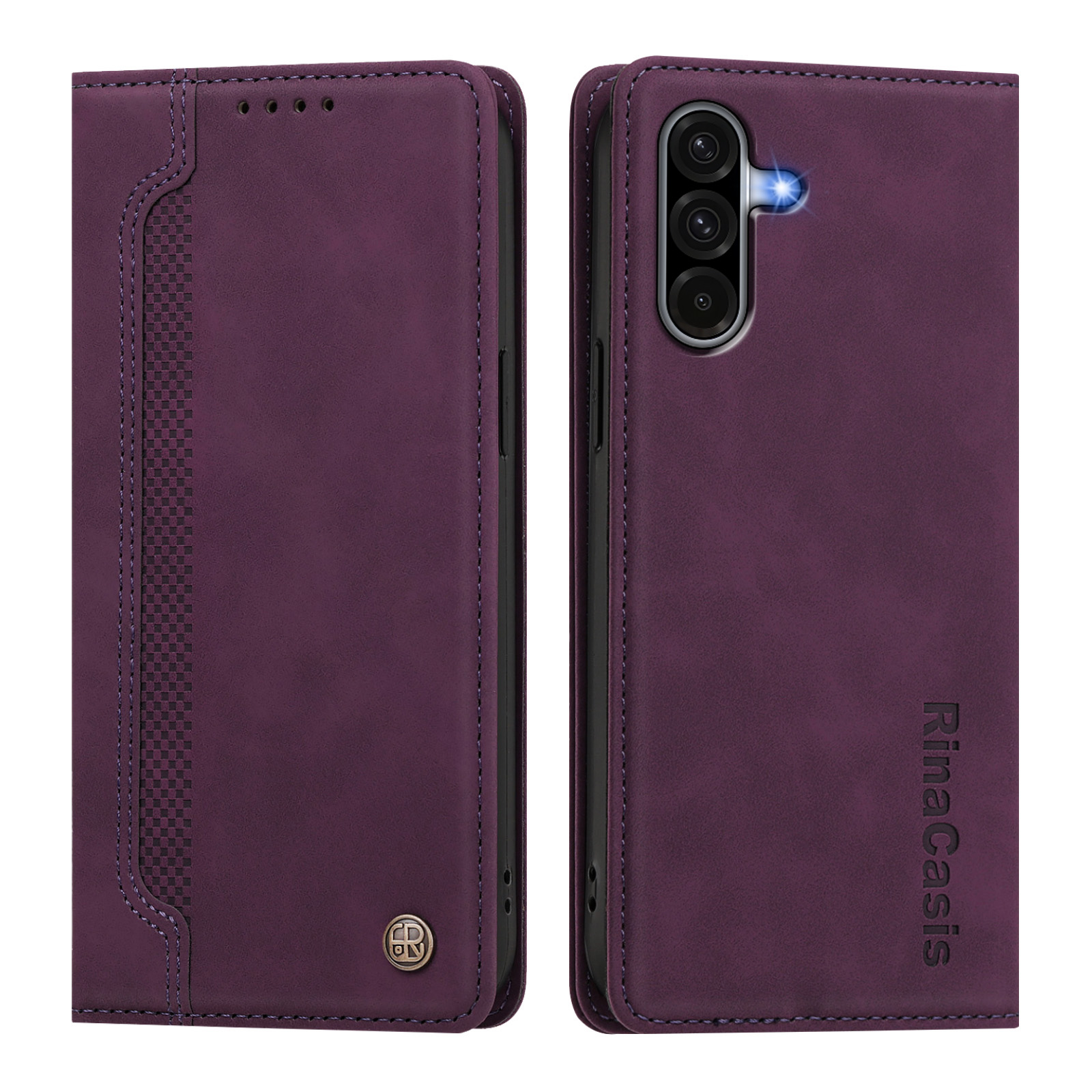 For Samsung Galaxy A17 4G / Galaxy A18 4G / Galaxy A18 5G / Galaxy A26 5G / Galaxy A17 5G Case Magnetic Closure Wallet Stand TPU PU Leather Phone Cover - Dark Purple
