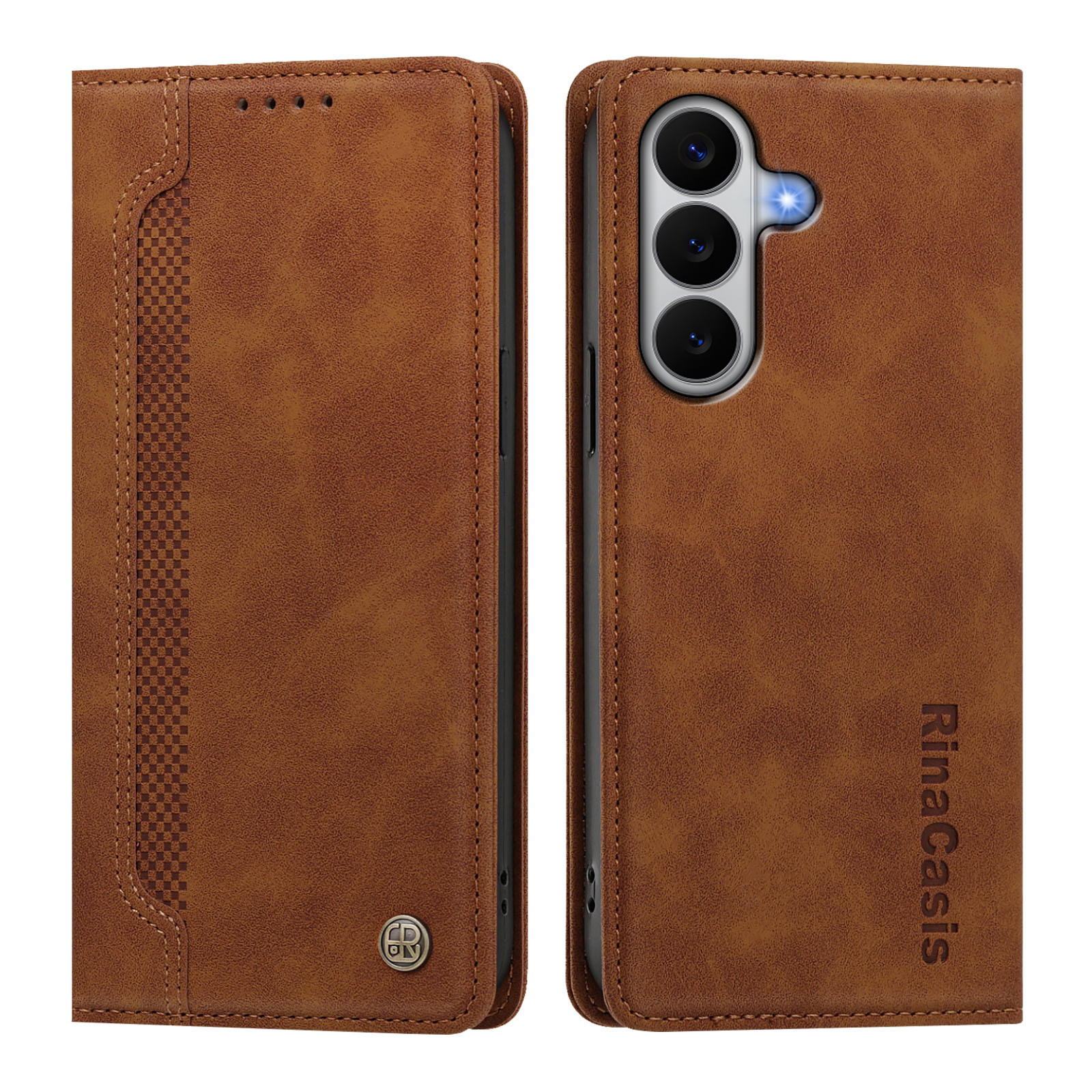 For Samsung Galaxy M47 5G / Galaxy A27 5G Case Magnetic Closure Wallet Stand TPU PU Leather Phone Cover - Brown