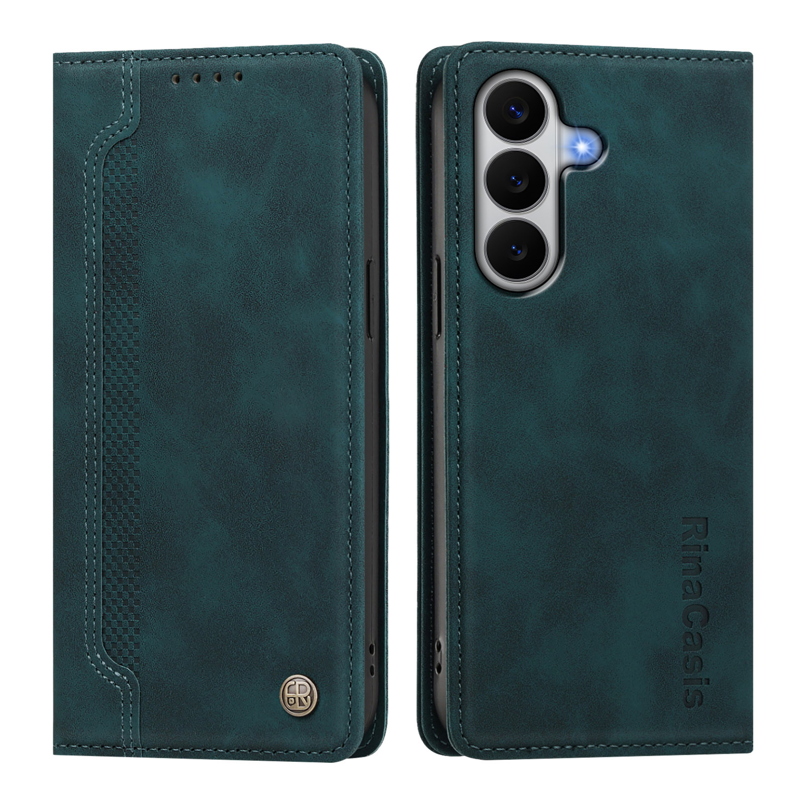 For Samsung Galaxy M47 5G / Galaxy A27 5G Case Magnetic Closure Wallet Stand TPU PU Leather Phone Cover - Dark Green