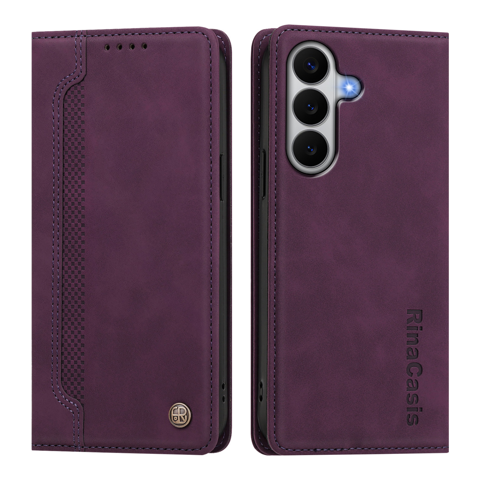 For Samsung Galaxy M47 5G / Galaxy A27 5G Case Magnetic Closure Wallet Stand TPU PU Leather Phone Cover - Dark Purple