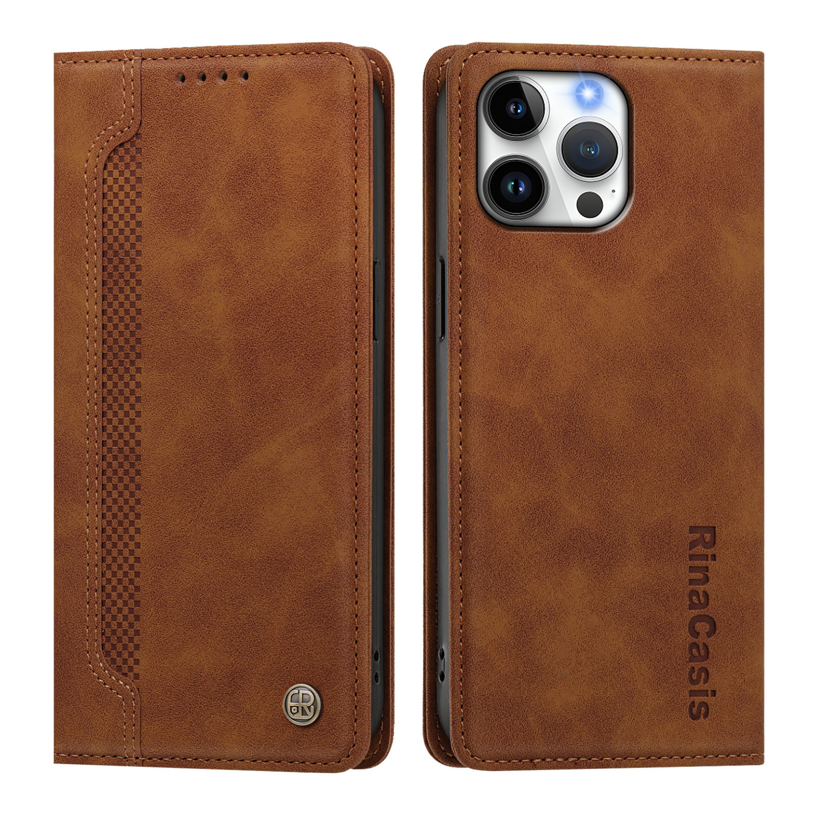 For iPhone 16 Pro Max Case Magnetic Closure Wallet Stand TPU PU Leather Phone Cover - Brown
