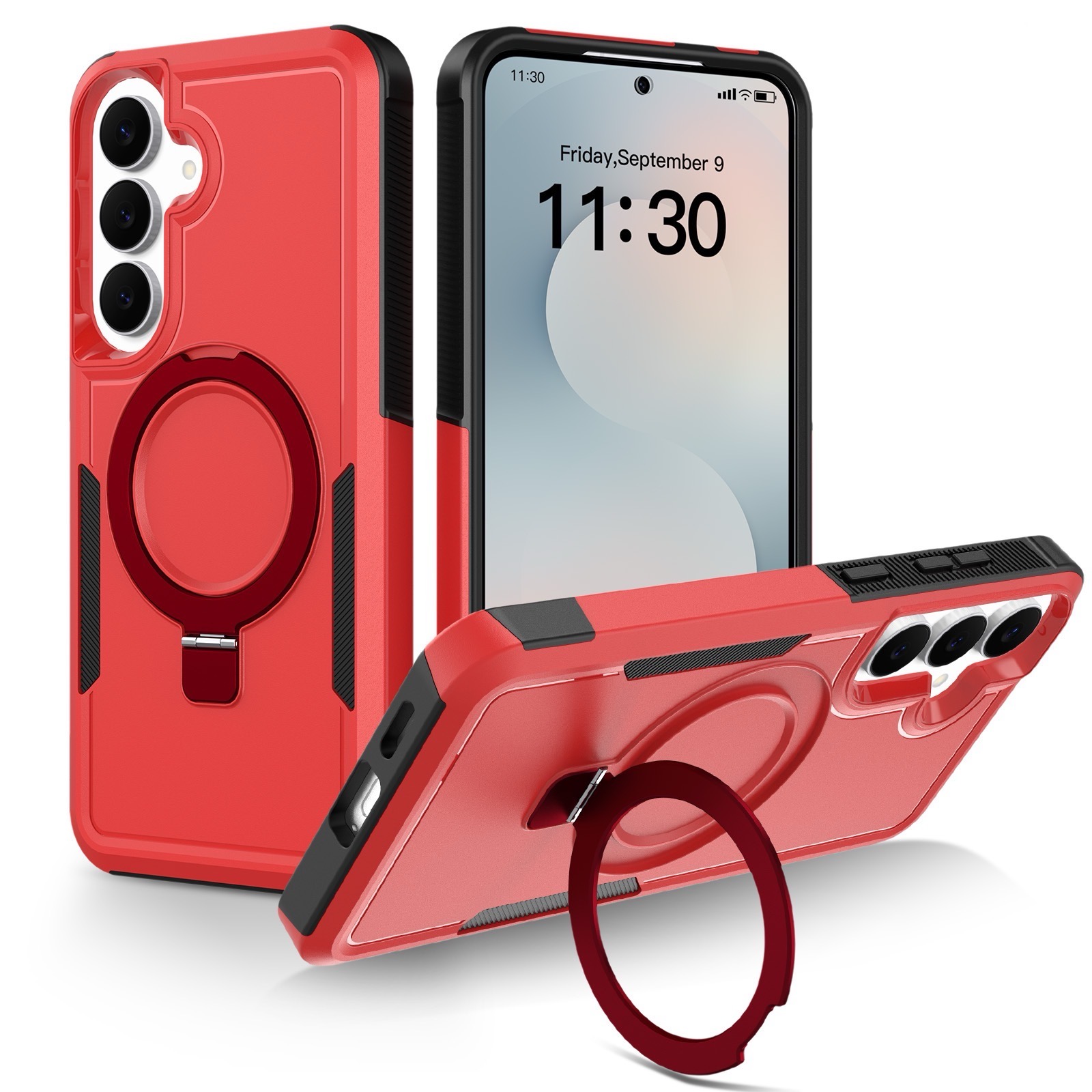 For Samsung Galaxy A17 4G / Galaxy A26 5G / Galaxy A18 4G / Galaxy A18 5G / Galaxy A17 5G Case Magnetic Rotatable Kickstand PC + TPU Phone Protective Cover - Red+Black