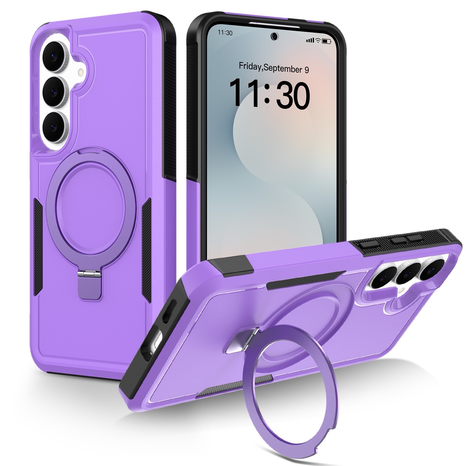 For Samsung Galaxy A17 4G / Galaxy A26 5G / Galaxy A18 4G / Galaxy A18 5G / Galaxy A17 5G Case Magnetic Rotatable Kickstand PC + TPU Phone Protective Cover - Purple+Black
