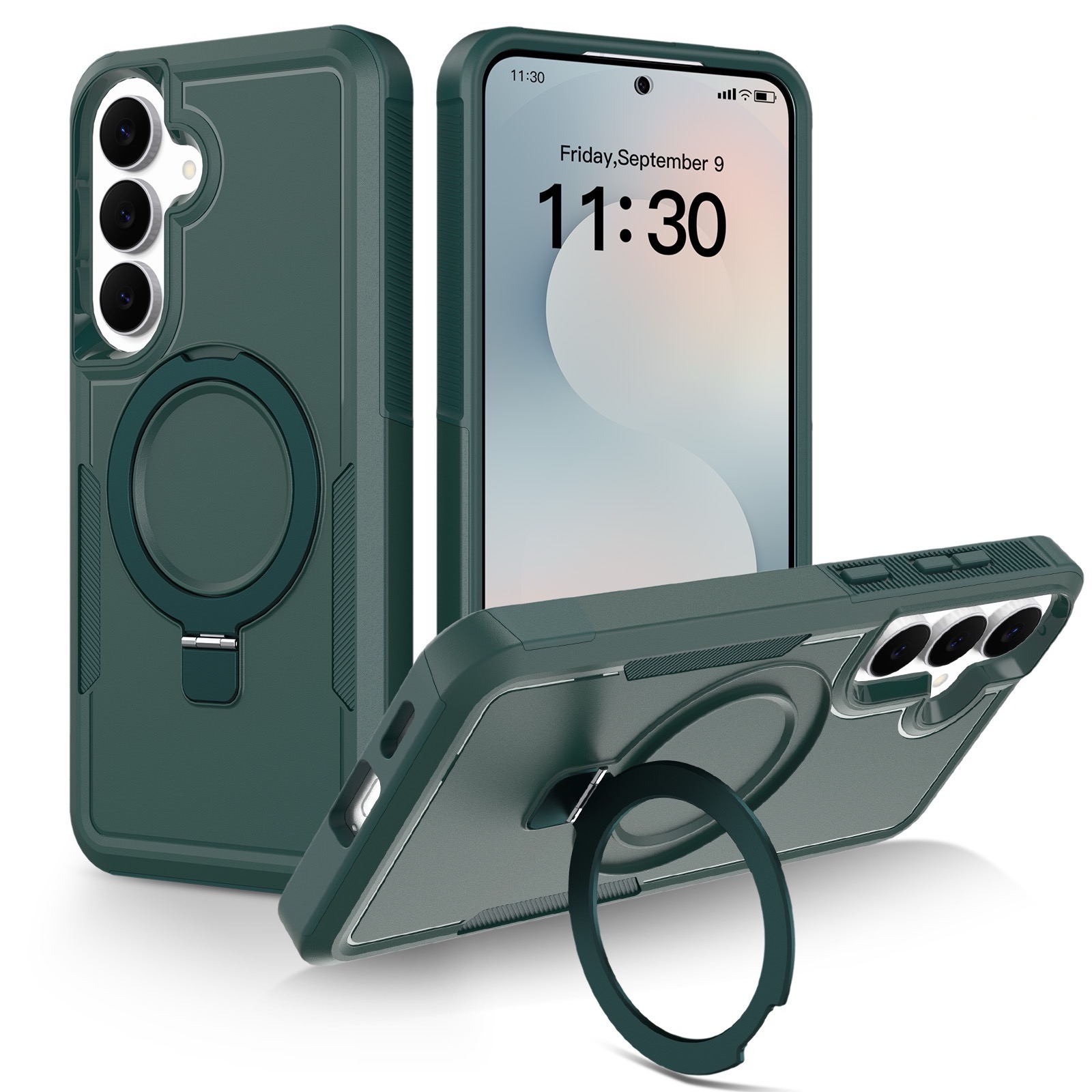 For Samsung Galaxy A17 4G / Galaxy A26 5G / Galaxy A18 4G / Galaxy A18 5G / Galaxy A17 5G Case Magnetic Rotatable Kickstand PC + TPU Phone Protective Cover - Blackish Green+Blackish Green