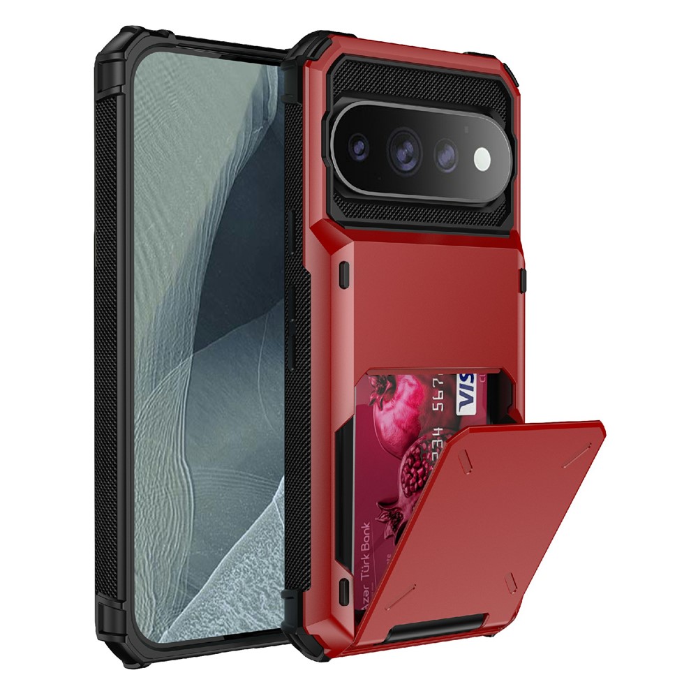 For Google Pixel 11 Pro  /  11 Case PC + TPU Dual Layer Back Phone Cover with Card Holder - Red