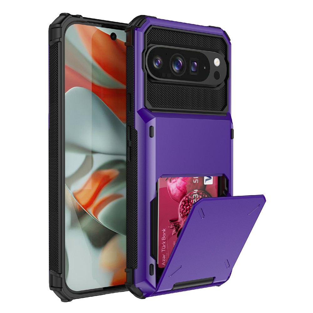 For Google Pixel 11 Pro XL Case PC + TPU Dual Layer Back Phone Cover with Card Holder - Purple