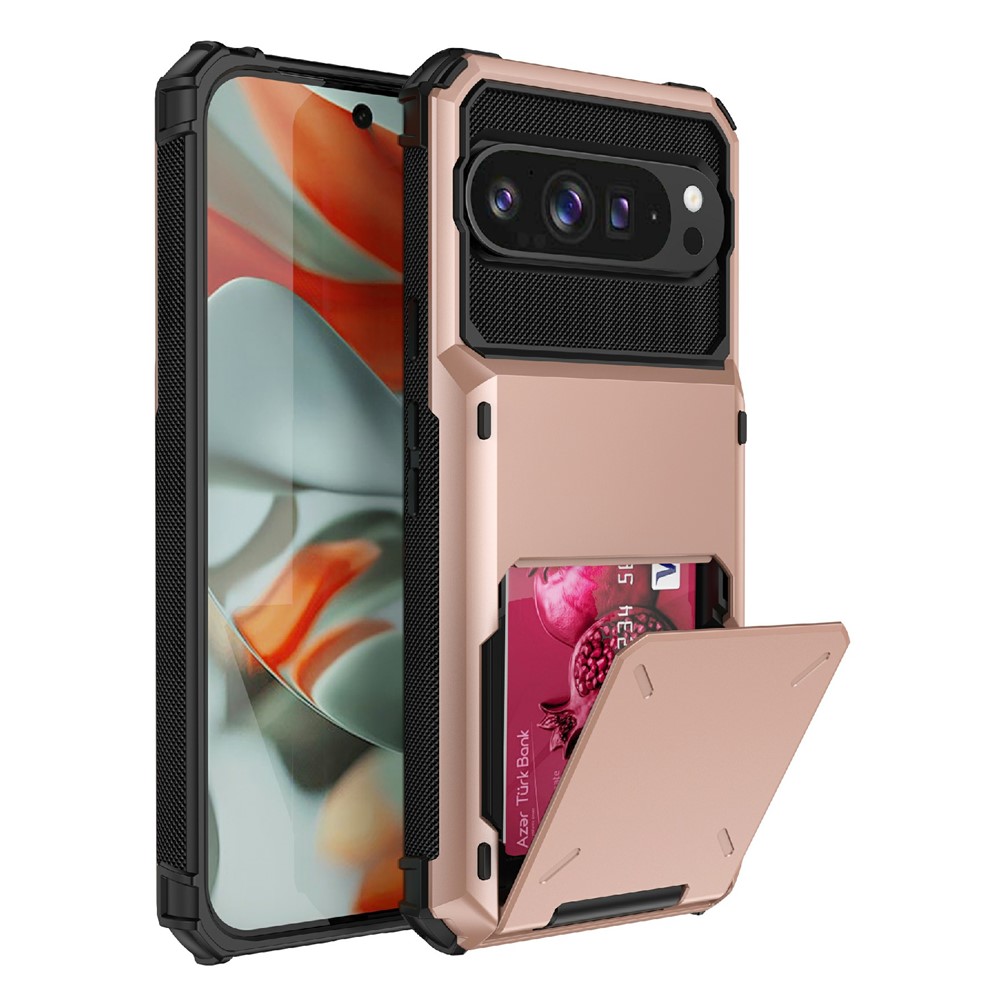 For Google Pixel 11 Pro XL Case PC + TPU Dual Layer Back Phone Cover with Card Holder - Rose Gold