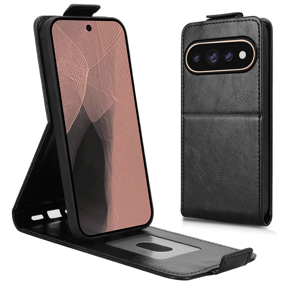 For Google Pixel 11 Pro  /  11 Stand Case Magnetic Clasp Vertical Flip Leather Phone Cover with Card Holder - Black