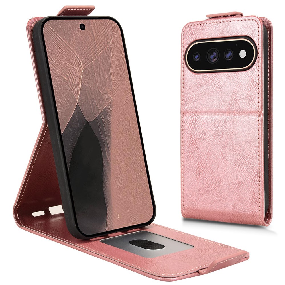 For Google Pixel 11 Pro  /  11 Stand Case Magnetic Clasp Vertical Flip Leather Phone Cover with Card Holder - Rose Gold