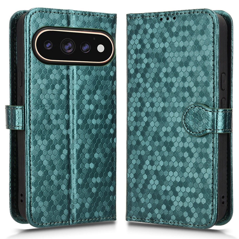 For Google Pixel 11 Pro XL Wallet Case Dot Pattern Imprint PU Leather Phone Cover with Wrist Strap - Green