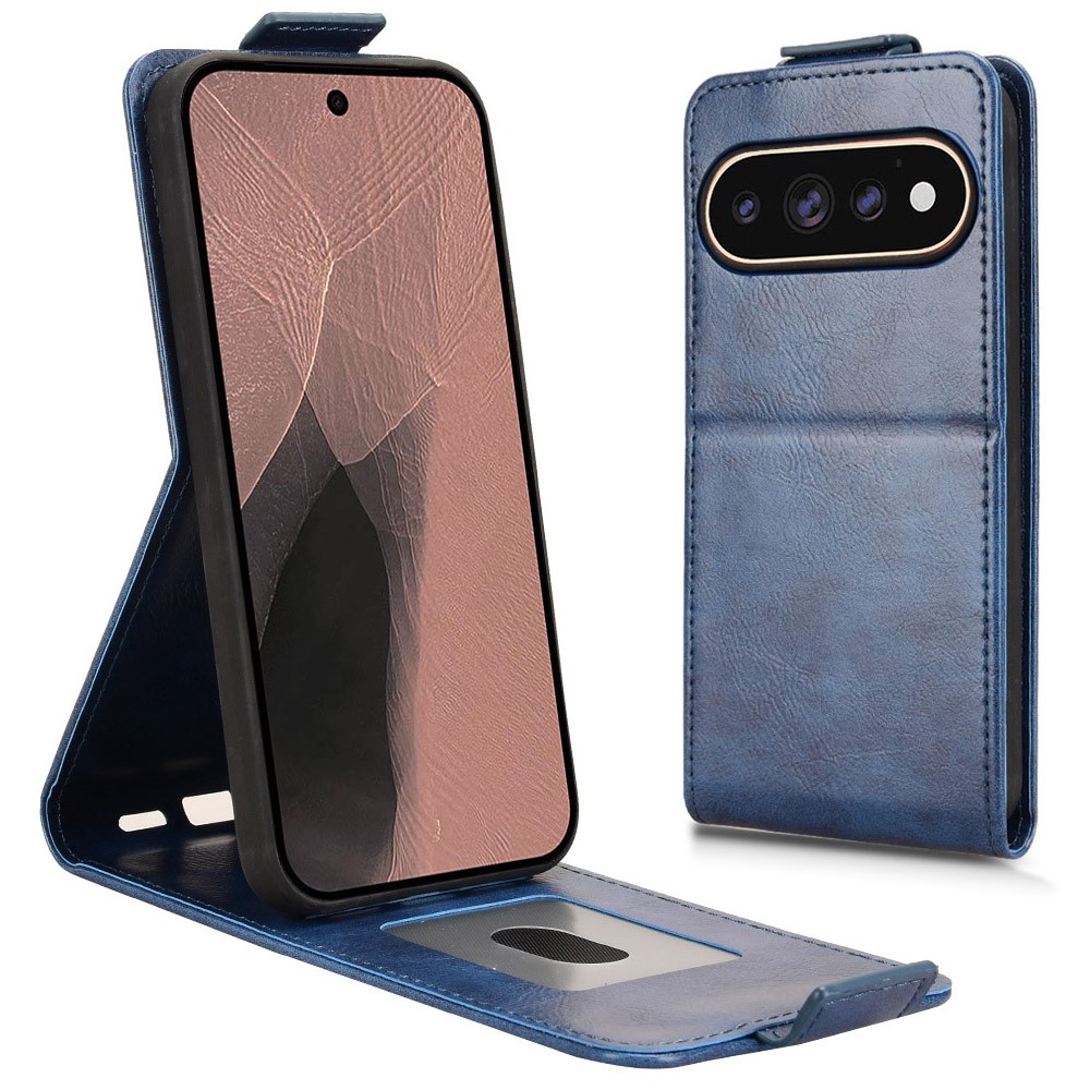 For Google Pixel 11 Pro XL Stand Case Magnetic Clasp Vertical Flip Leather Phone Cover with Card Holder - Dark Blue